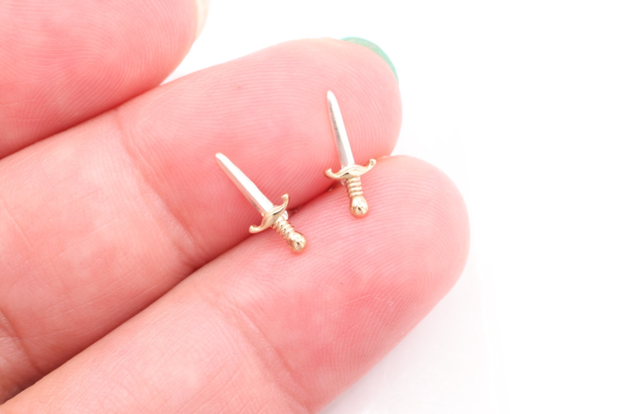 Tiny Dagger Stud Earrings, 1 pair Sterling Silver and 18K Gold - Plated, 11mm x 4mm, Minimalist Delicate, Wholesale Jewelry Earrings - HarperCrown