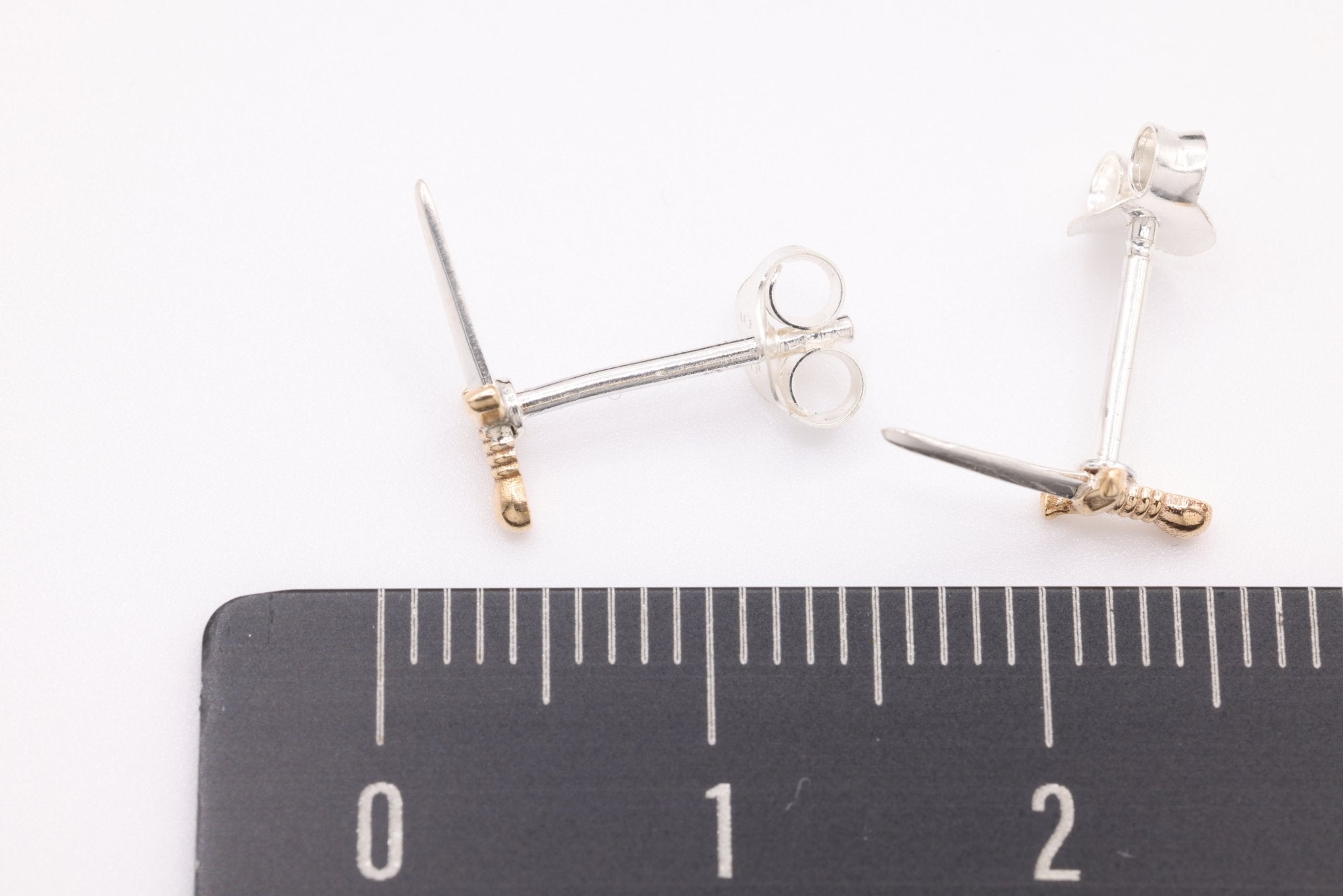 Tiny Dagger Stud Earrings, 1 pair Sterling Silver and 18K Gold - Plated, 11mm x 4mm, Minimalist Delicate, Wholesale Jewelry Earrings - HarperCrown