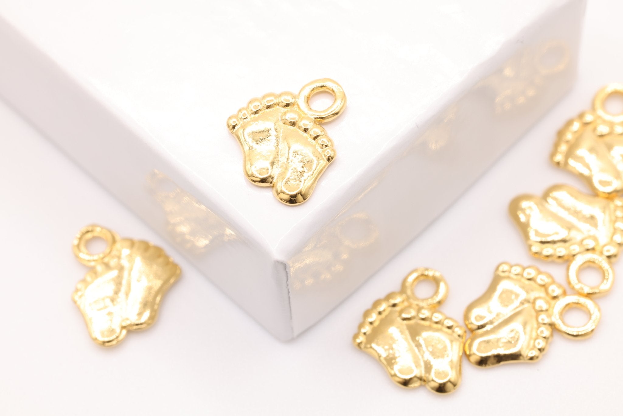 Vermeil Gold Baby Foot Print Charms, 18K Gold Plated over Sterling Silver, Small Baby Feet Imprint Charms - HarperCrown