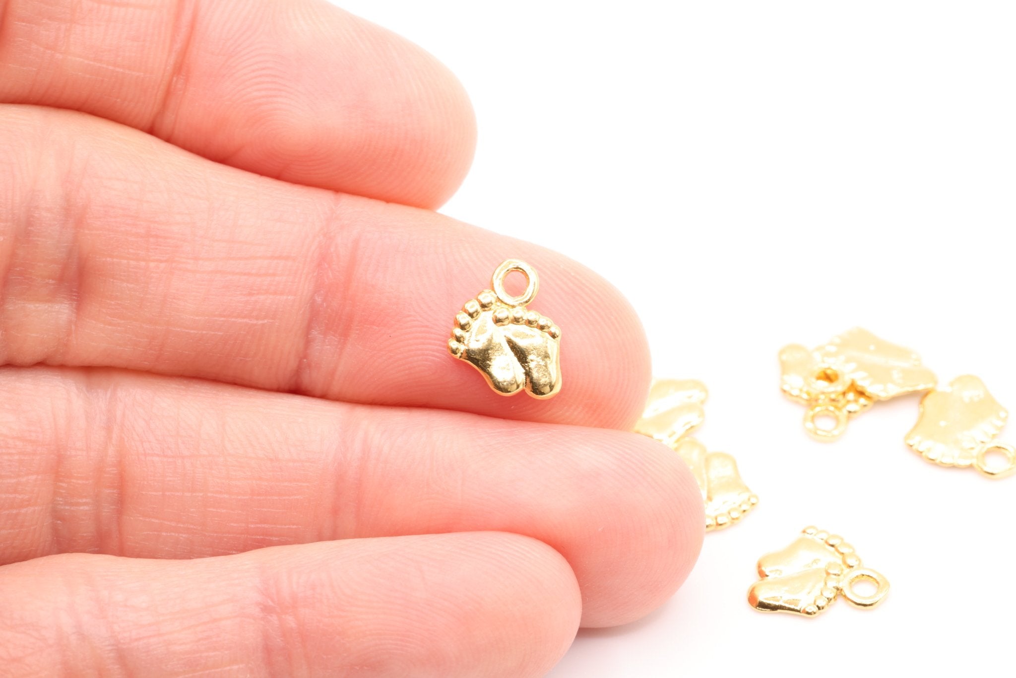 Vermeil Gold Baby Foot Print Charms, 18K Gold Plated over Sterling Silver, Small Baby Feet Imprint Charms - HarperCrown