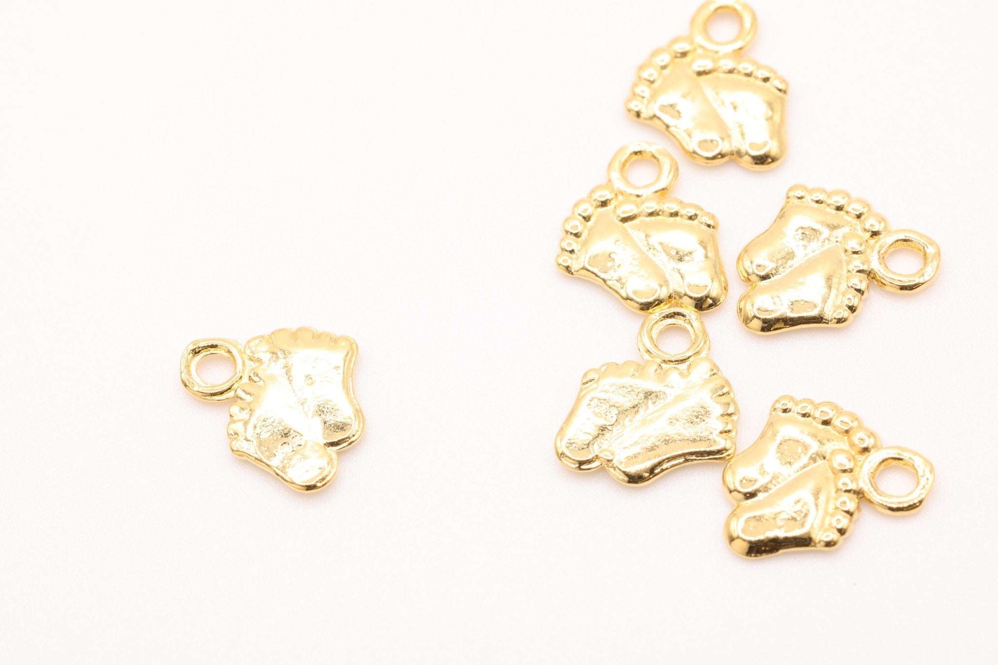 Vermeil Gold Baby Foot Print Charms, 18K Gold Plated over Sterling Silver, Small Baby Feet Imprint Charms - HarperCrown