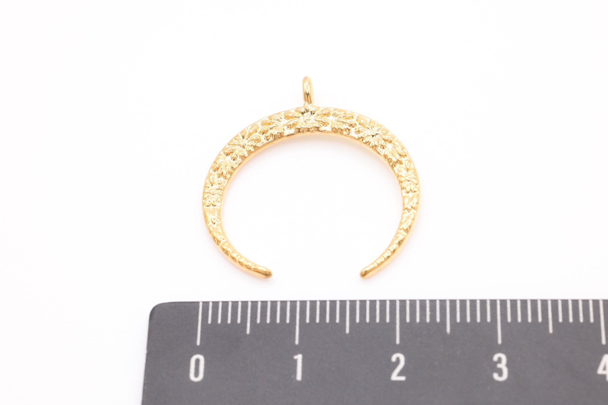 Vermeil Gold or Sterling Silver Ornate Crescent Moon Charm Pendant Flower Doily Design Half Moon Double Horn Pendant Wholesale - HarperCrown