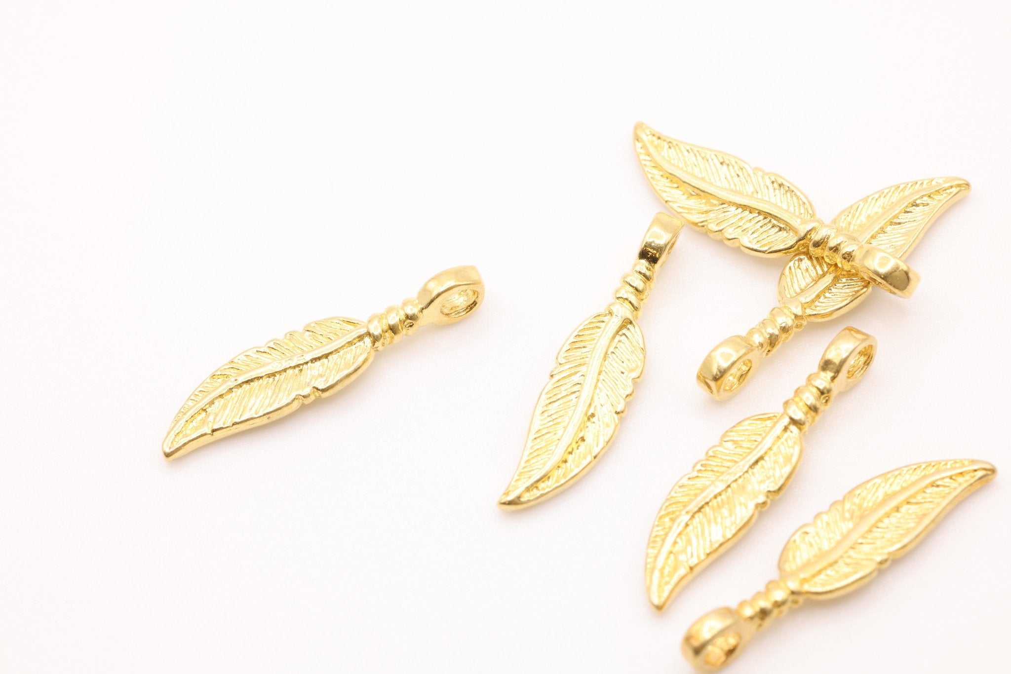 Vermeil Wholesale Gold Feather Charm, 18K Gold Plated over Sterling Silver, Tribal Native Feather Charm - HarperCrown