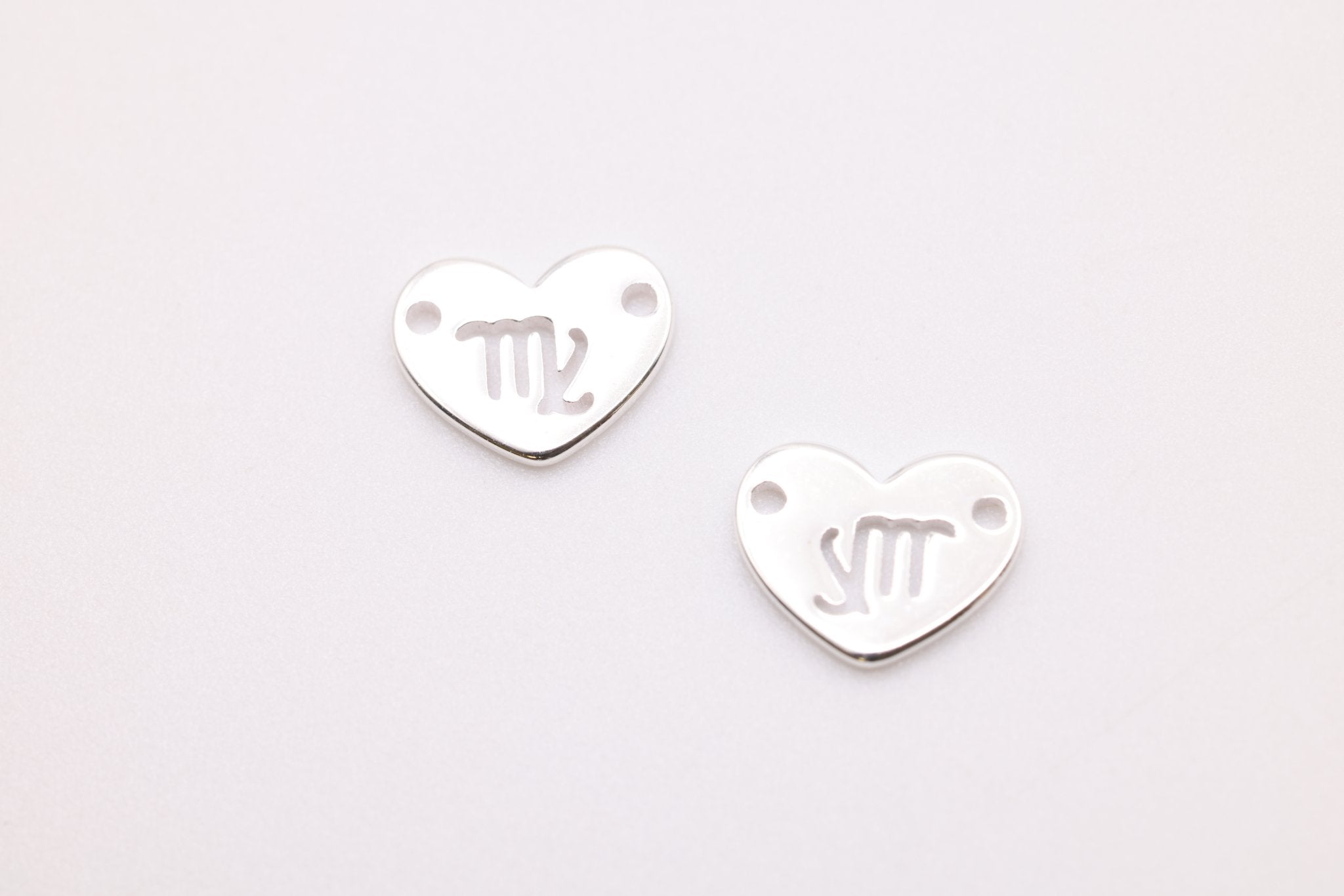 Virgo Zodiac Heart Connector Charm, 925 Sterling Silver, 6mm x 6mm, Bulk Wholesale Jewelry Making Charm - HarperCrown