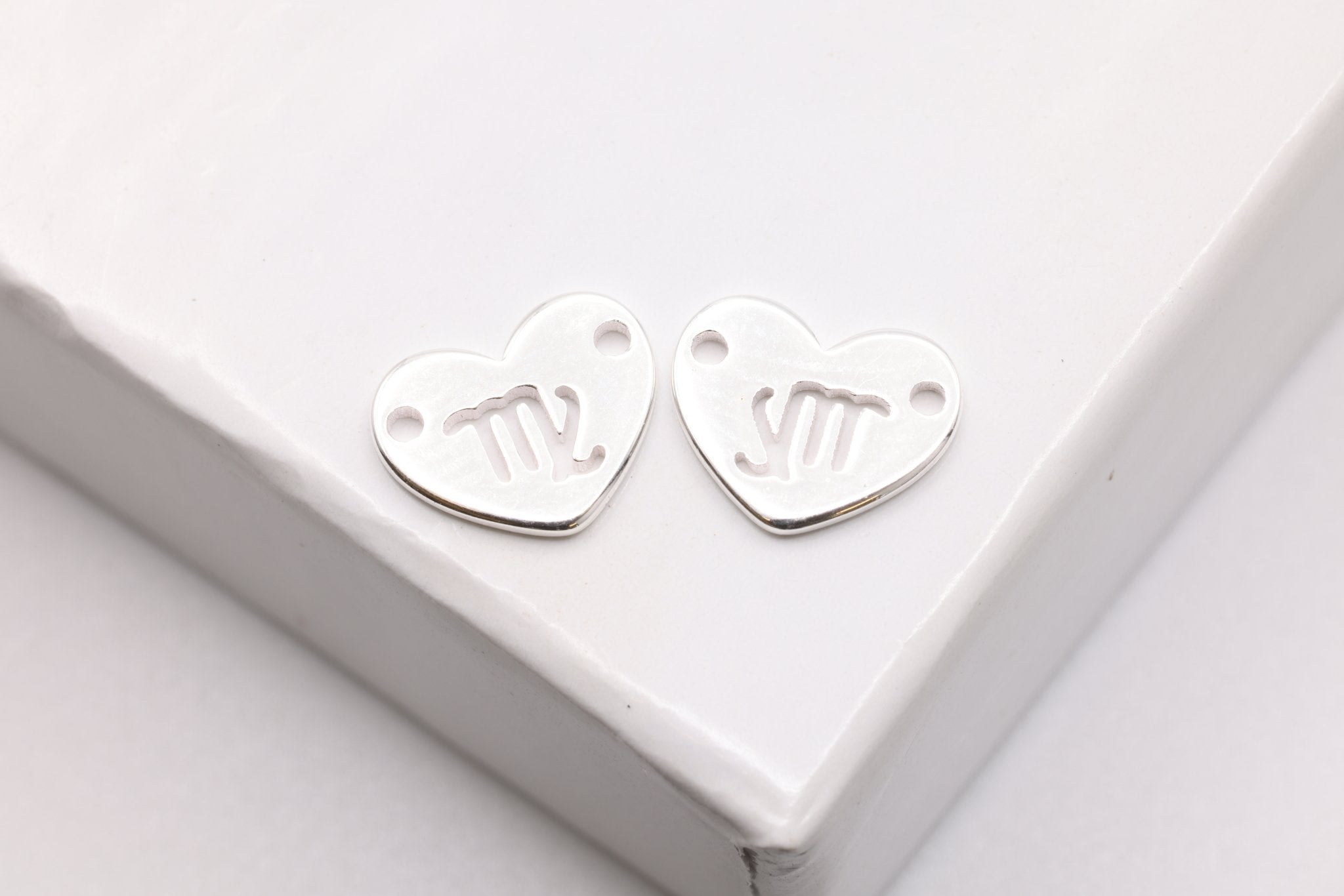 Virgo Zodiac Heart Connector Charm, 925 Sterling Silver, 6mm x 6mm, Bulk Wholesale Jewelry Making Charm - HarperCrown