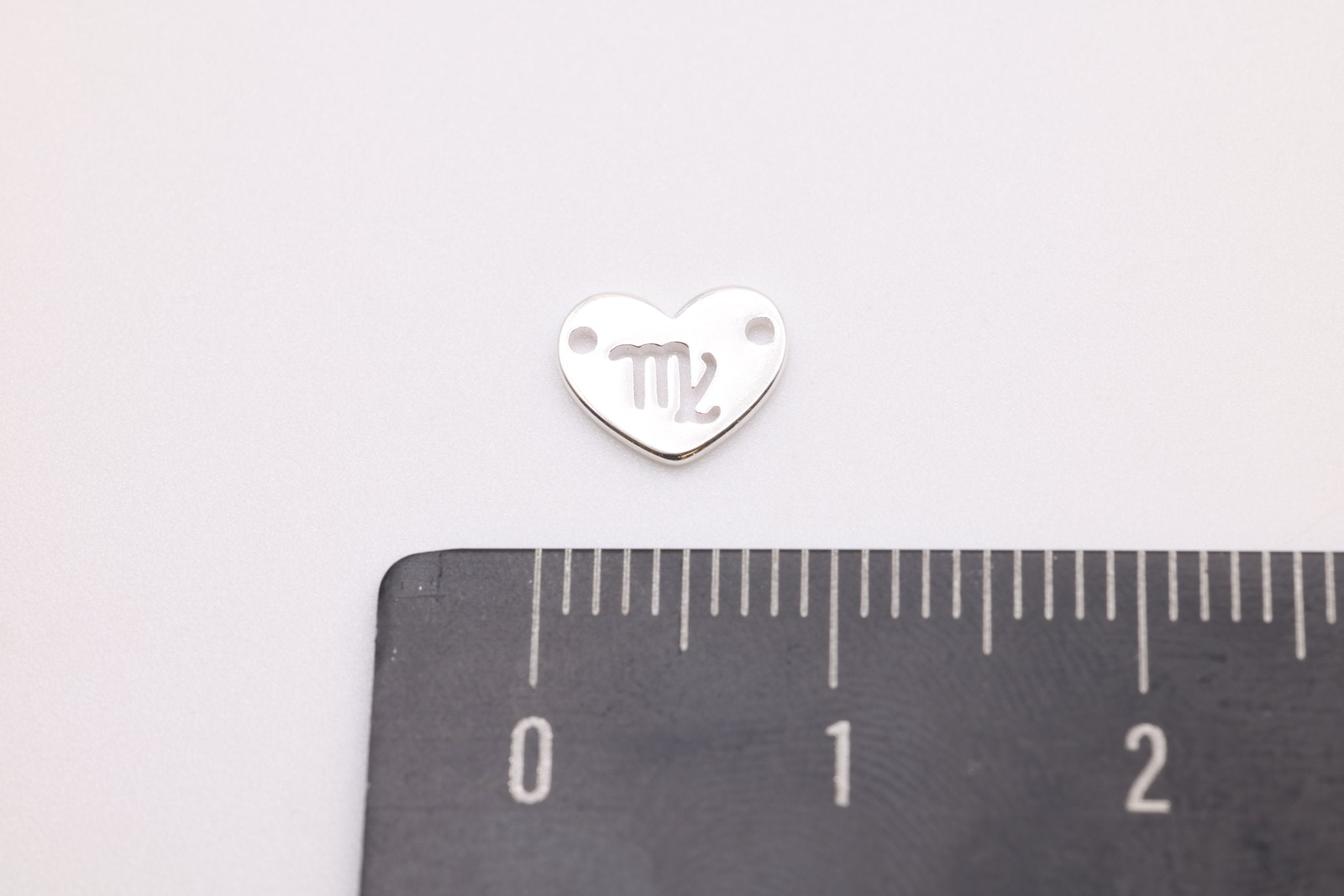 Virgo Zodiac Heart Connector Charm, 925 Sterling Silver, 6mm x 6mm, Bulk Wholesale Jewelry Making Charm - HarperCrown