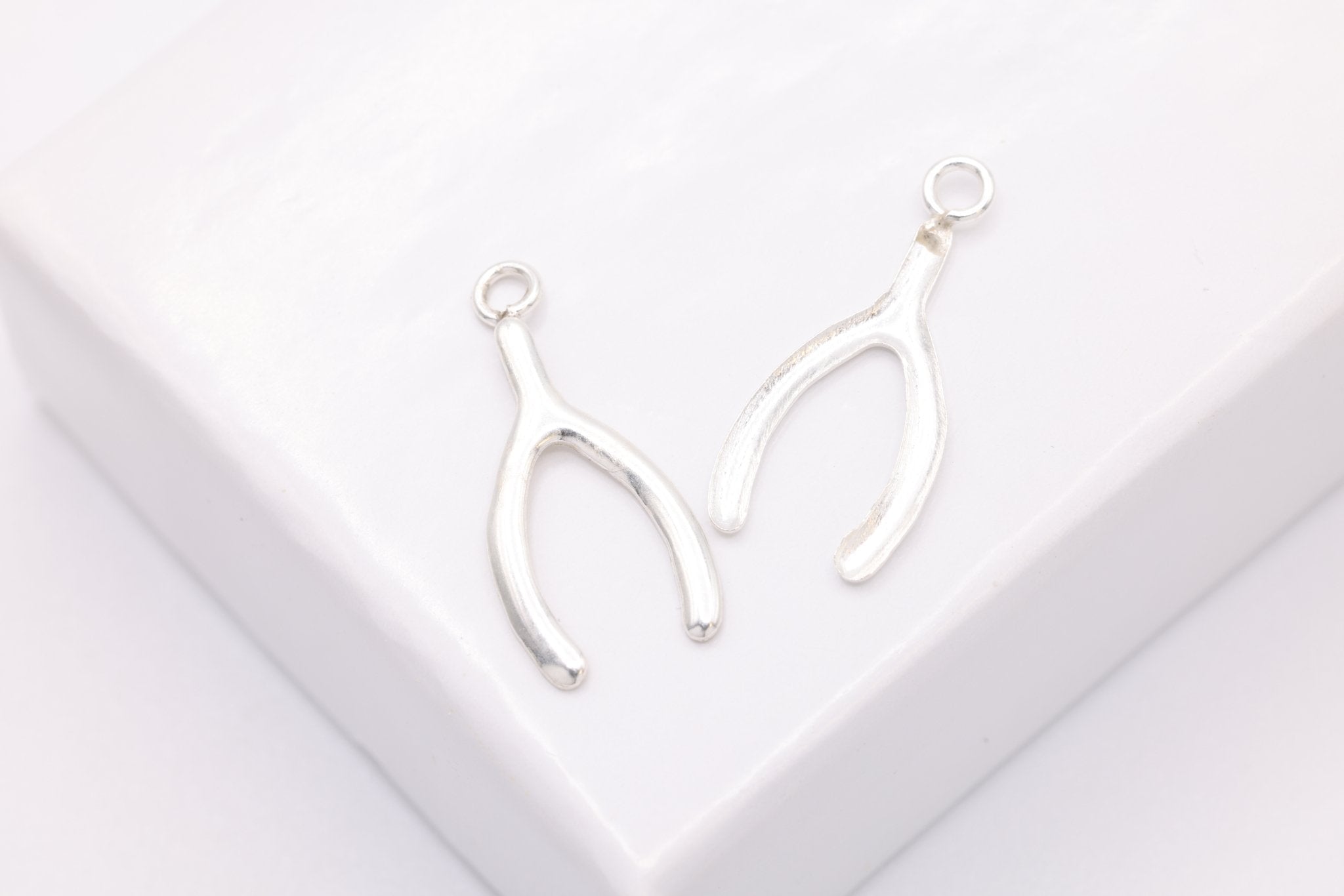 Wishbone Charm, 925 Sterling Silver, 14mm x 6mm, Lucky Charm, Bulk DIY Wholesale Jewelry Making Charm - HarperCrown