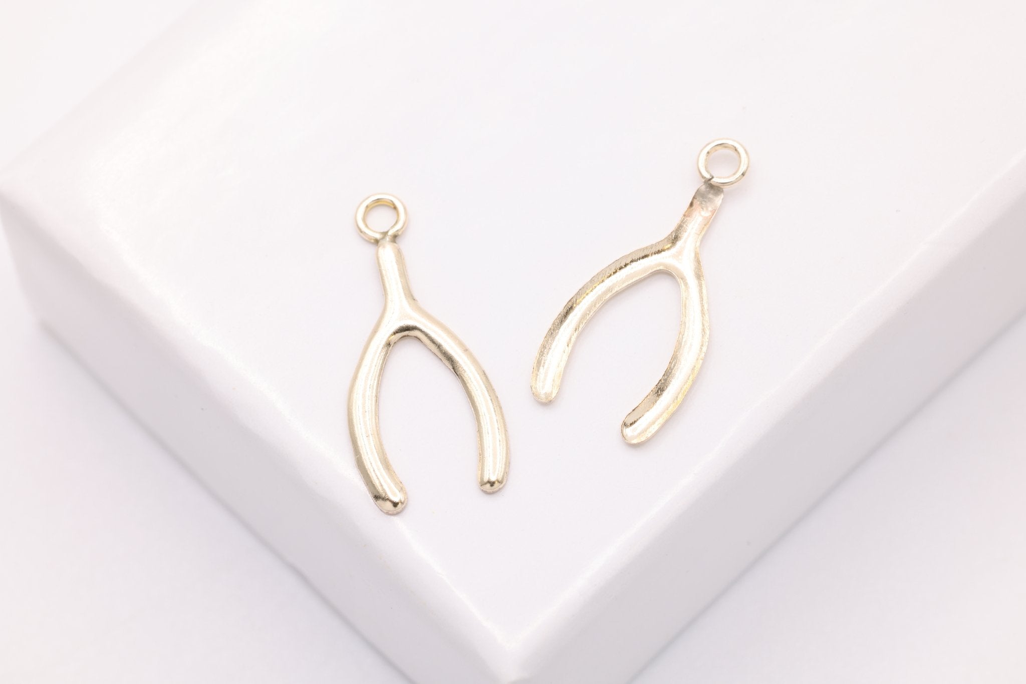 Wishbone Charm, Gold - Filled, 14mm x 6mm, Lucky Charm, Bulk DIY Wholesale Jewelry Making Charm - HarperCrown