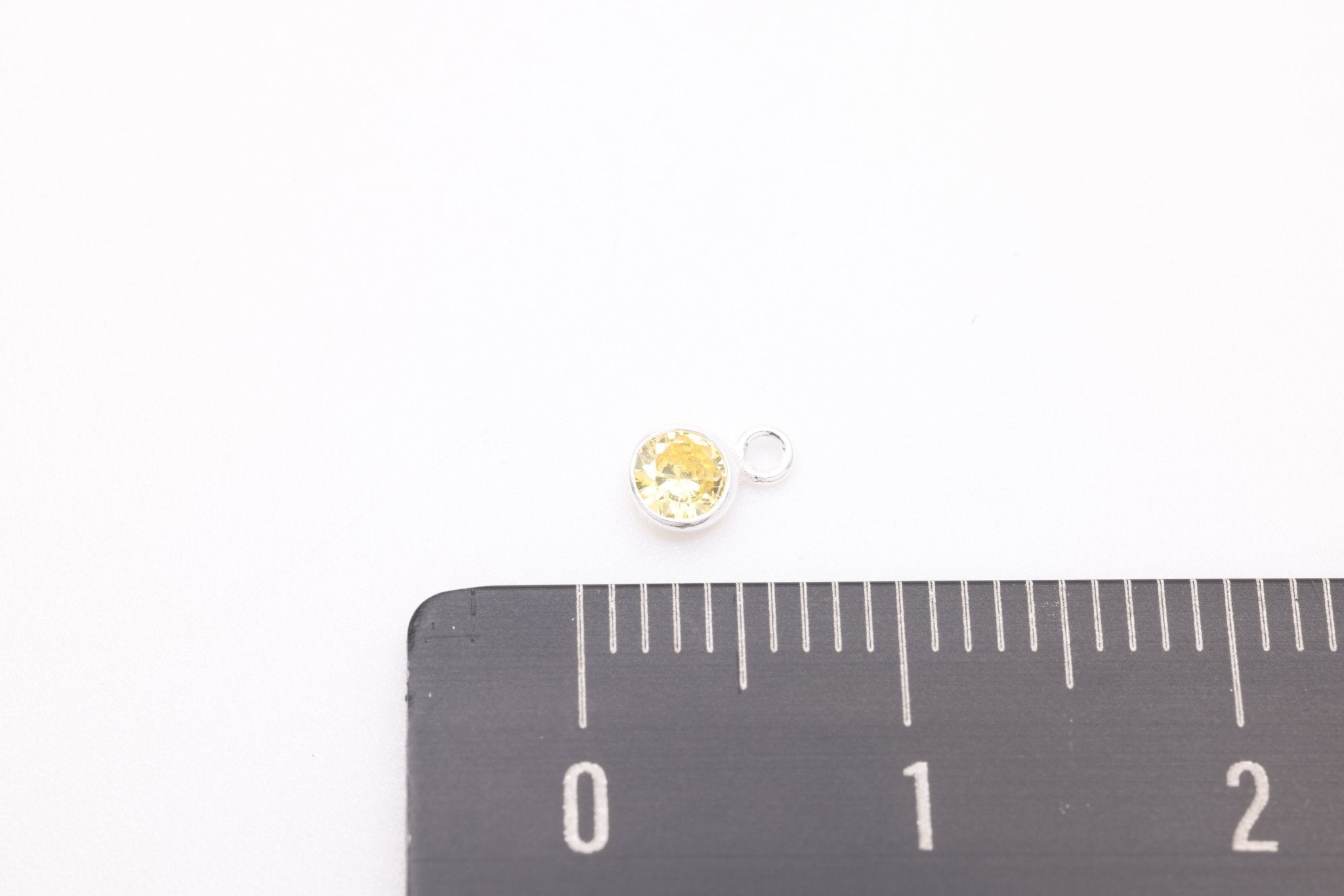 Yellow Topaz CZ Drop Charm, November Birthstone, Sterling Silver, 5mm x 3mm, Wholesale Bulk DIY Wholesale Jewelry Making Charm - HarperCrown