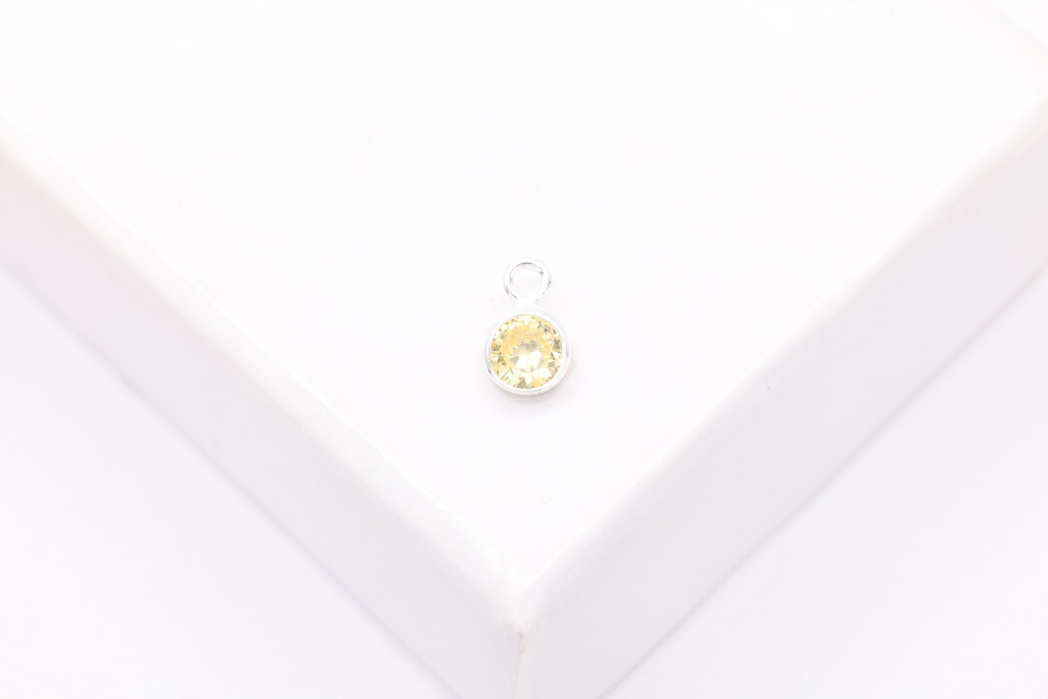 Yellow Topaz CZ Drop Charm, November Birthstone, Sterling Silver, 5mm x 3mm, Wholesale Bulk DIY Wholesale Jewelry Making Charm - HarperCrown