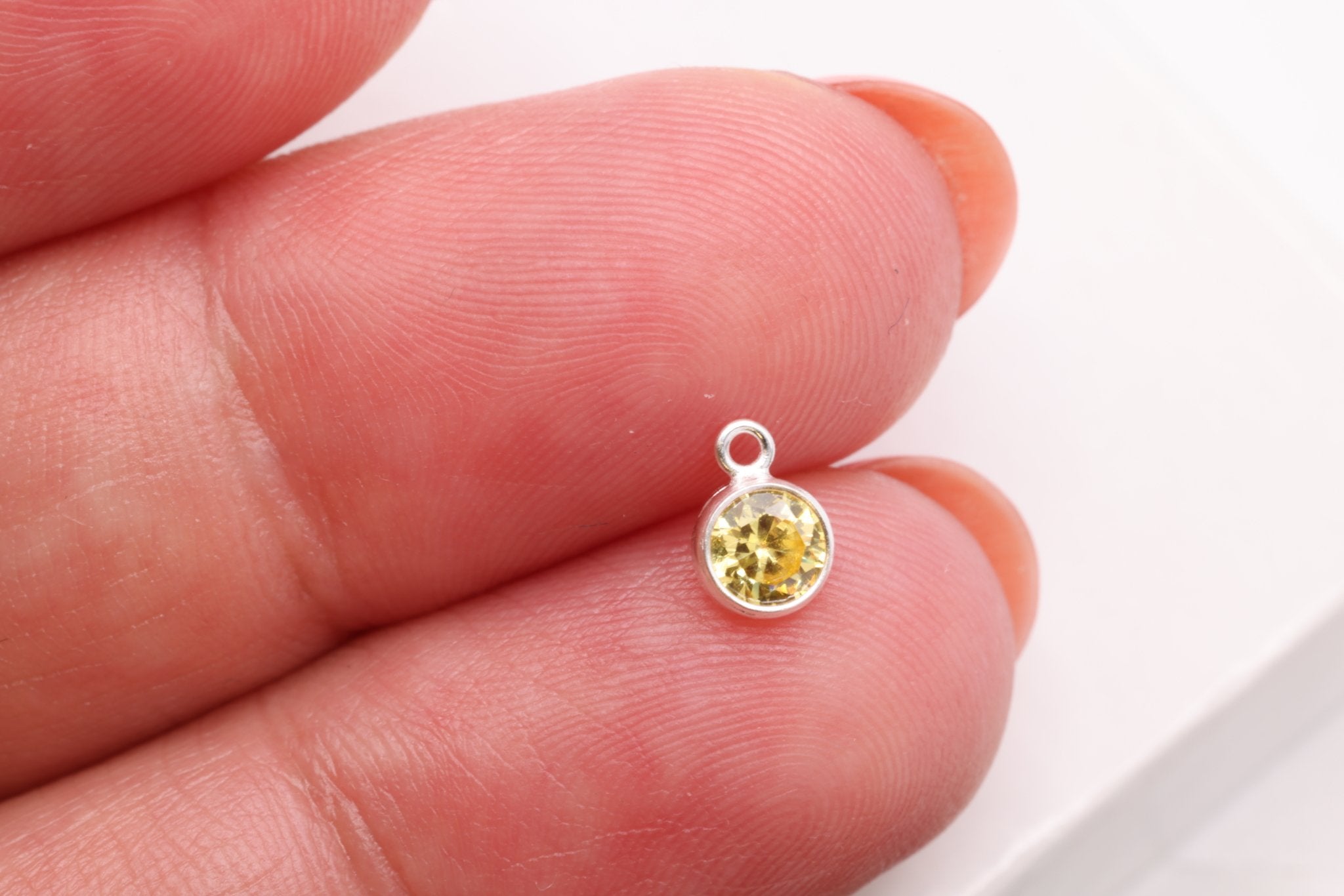 Yellow Topaz CZ Drop Charm, November Birthstone, Sterling Silver, 6mm x 4mm, Wholesale Bulk DIY Wholesale Jewelry Making Charm - HarperCrown