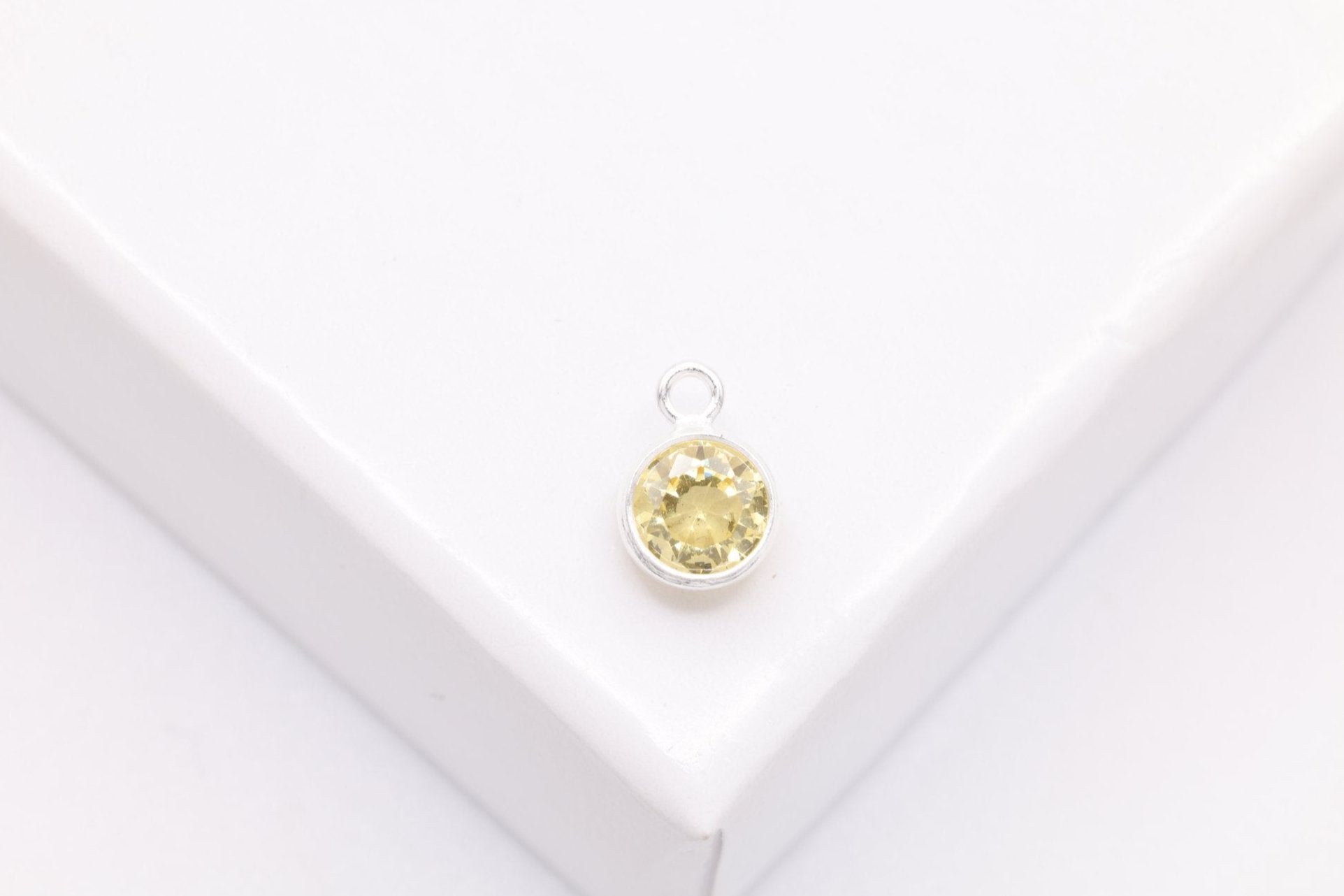 Yellow Topaz CZ Drop Charm, November Birthstone, Sterling Silver, 6mm x 4mm, Wholesale Bulk DIY Wholesale Jewelry Making Charm - HarperCrown