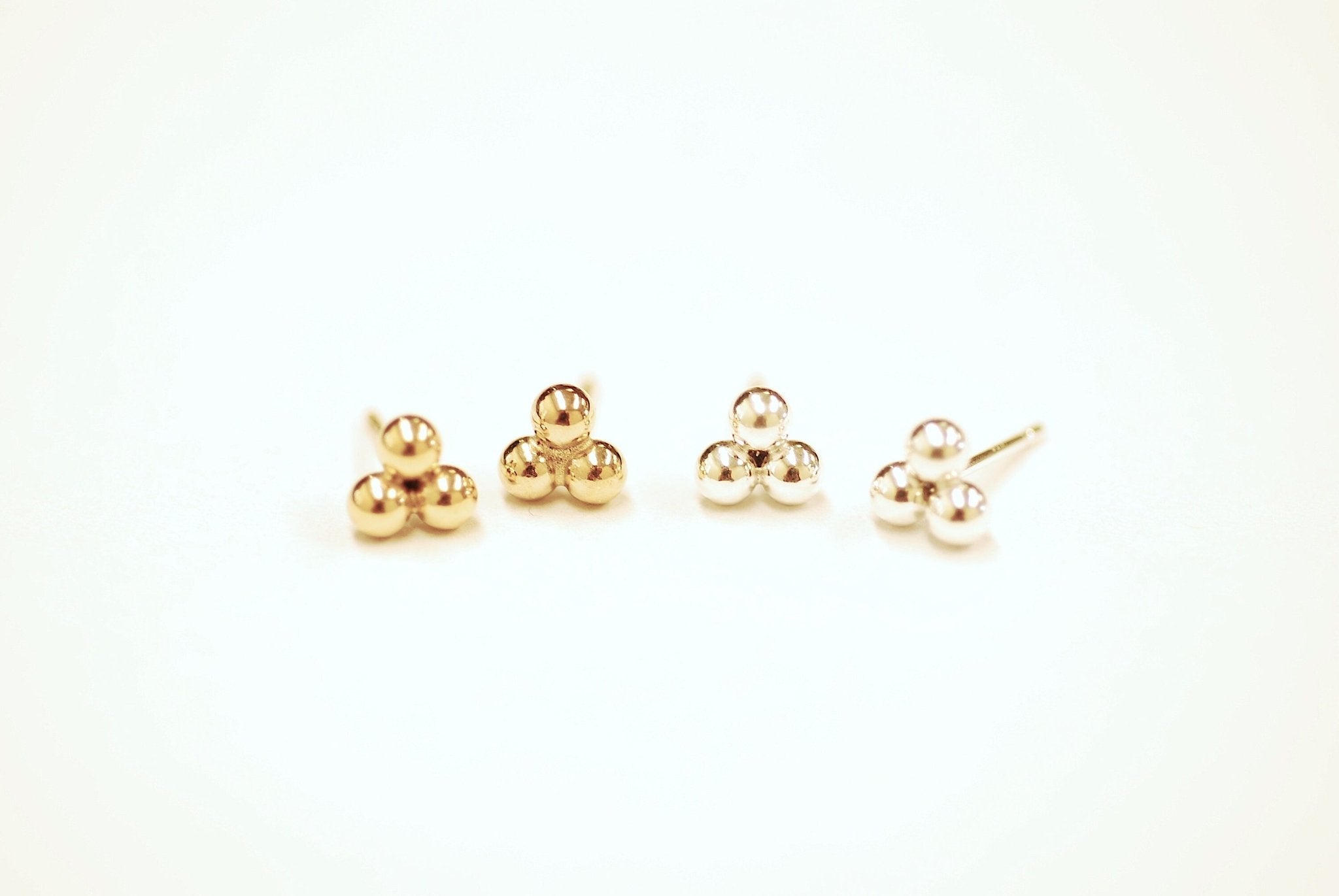 1 Pair 14k Gold Filled or 925 Sterling Silver 3 Ball Ear Stud Earrings Dainty Minimalist Cluster Cartilage Tragus Ear Stud Delicate Earring - HarperCrown