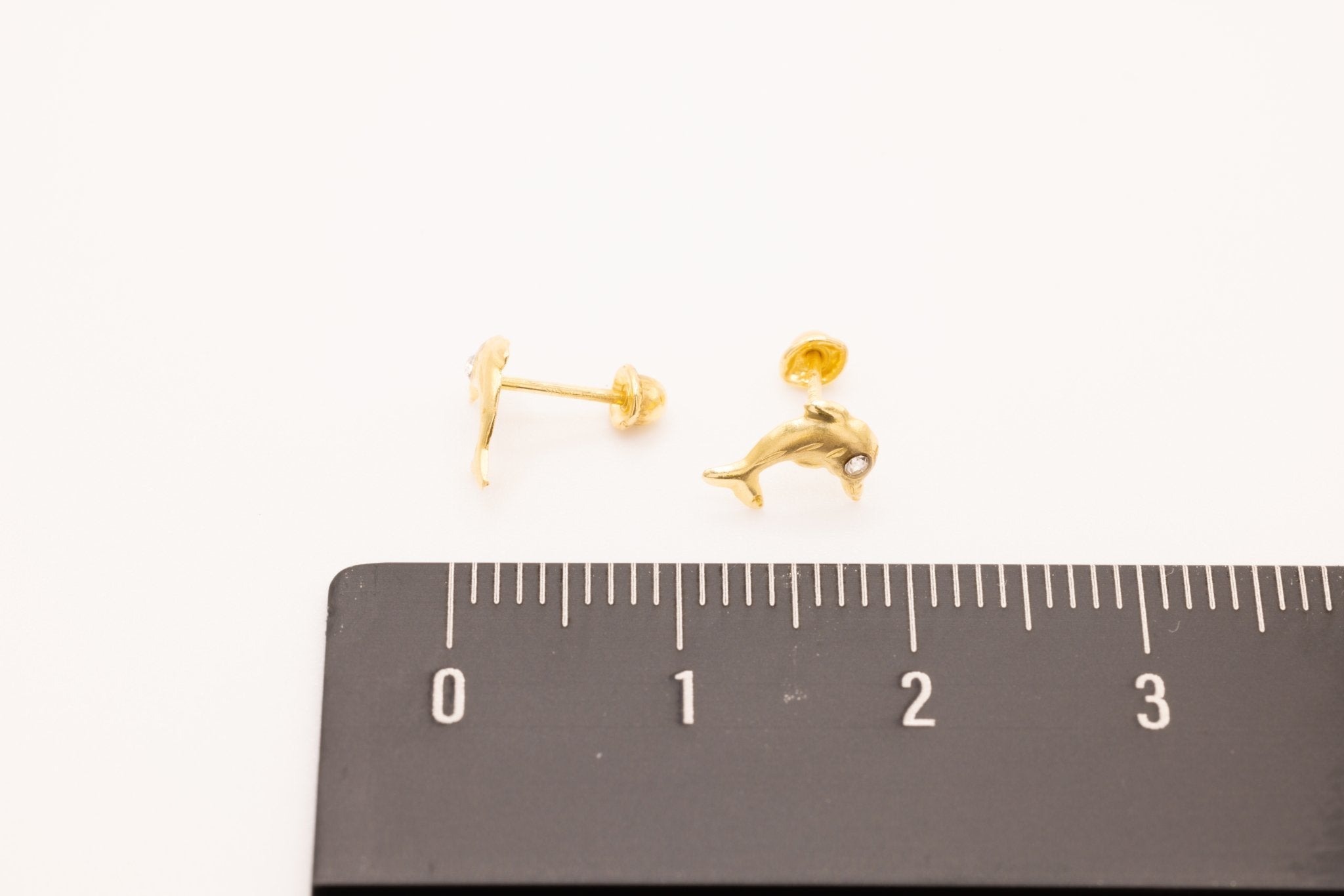 10K Gold Dolphin CZ Stud Wholesale Earrings, .7mm X .5mm, Solid 10K Gold with Cubic Zirconia - HarperCrown