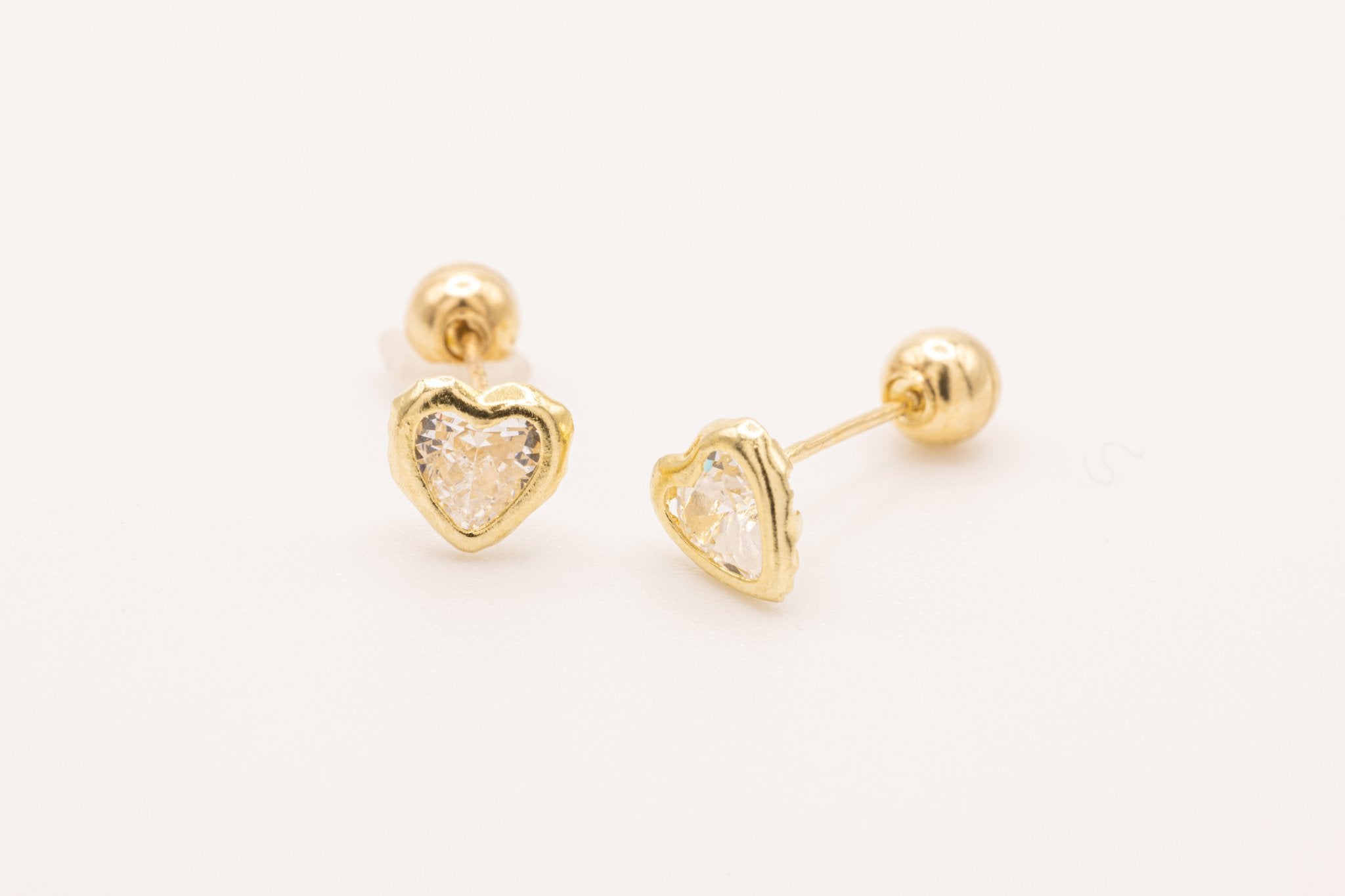 10K Heart CZ Stud Wholesale Earrings, .5mm X .5mm, Solid 10K Gold with Cubic Zirconia - HarperCrown