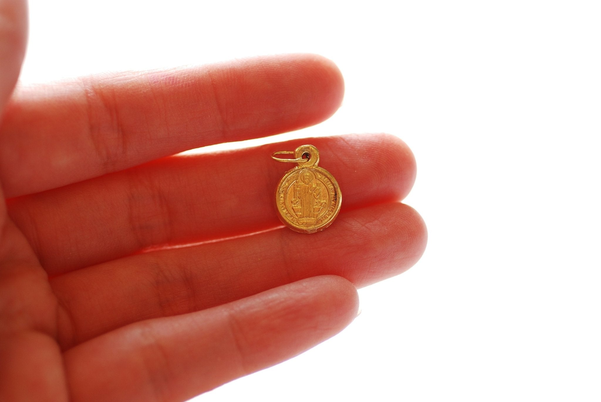 12mm Saint Benedict Medal Coin Charm- Gold Filled Religious Charm, Double Sided Charm, Roman Catholic Coin, Cross Charm, Catholic, 421 - HarperCrown