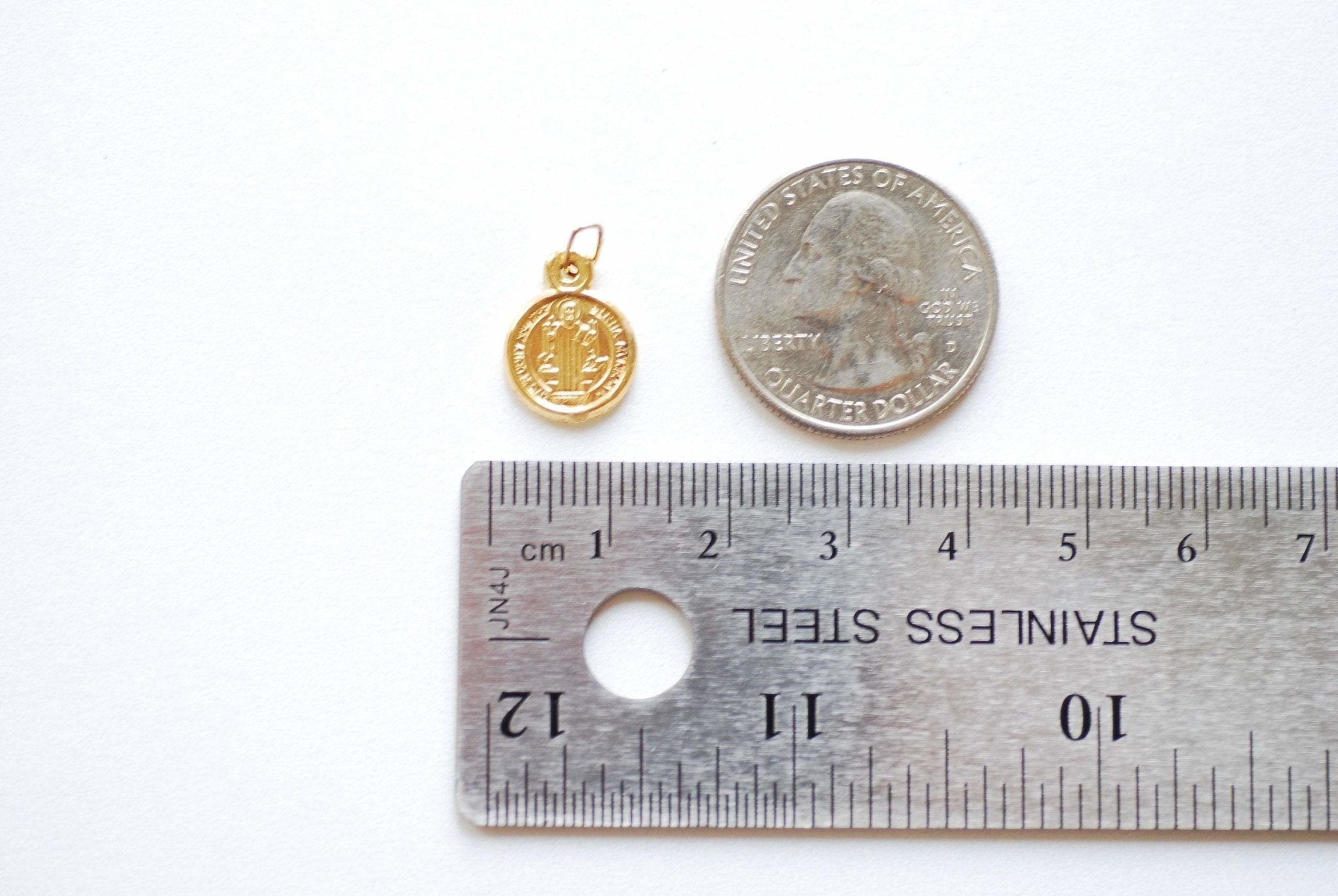 12mm Saint Benedict Medal Coin Charm- Gold Filled Religious Charm, Double Sided Charm, Roman Catholic Coin, Cross Charm, Catholic, 421 - HarperCrown