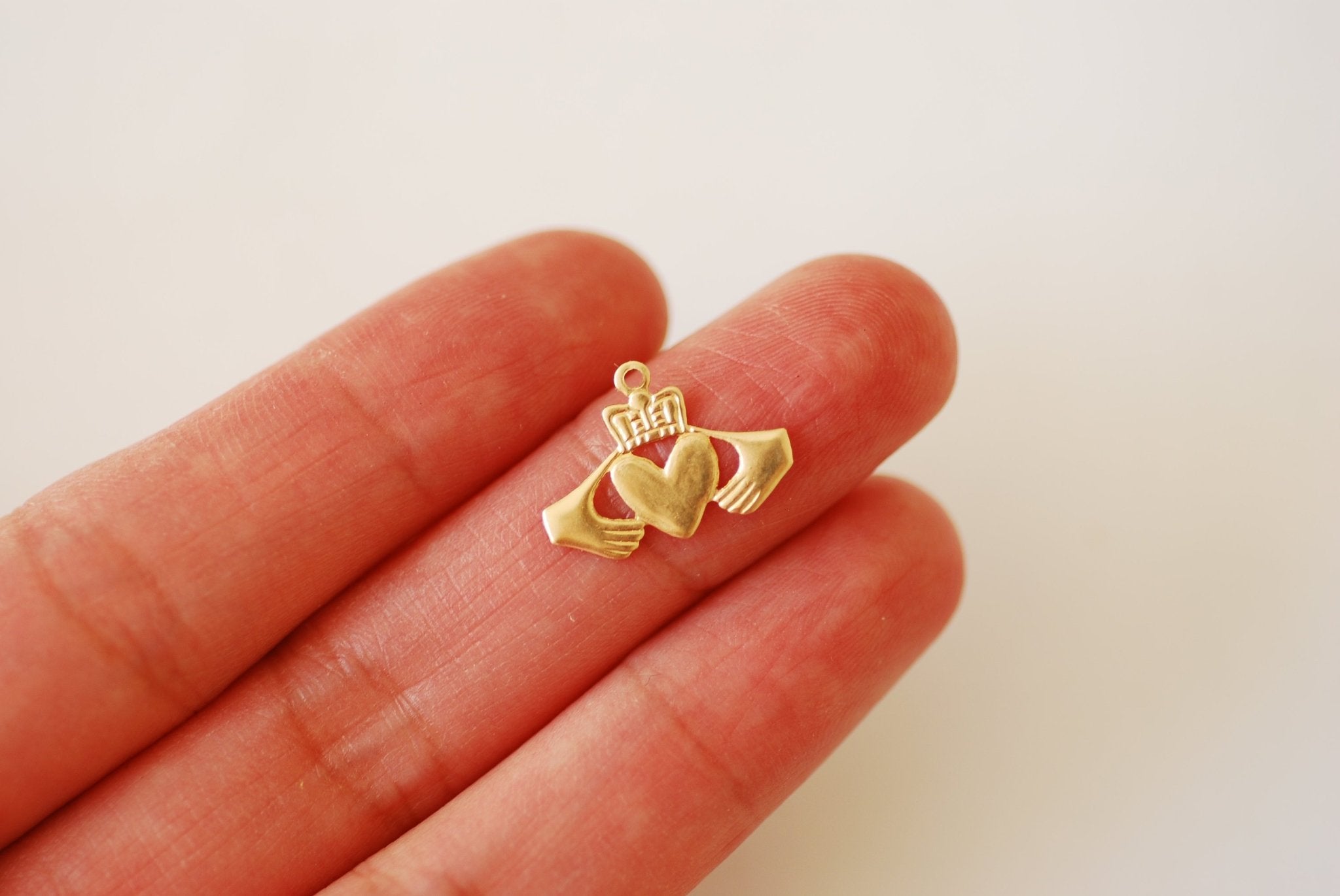 14k Gold Filled 16x10mm Irish Claddagh Crown Heart Charm with attached Bail Jewelry Making DIY Wholesale Gold Filled Charms - HarperCrown