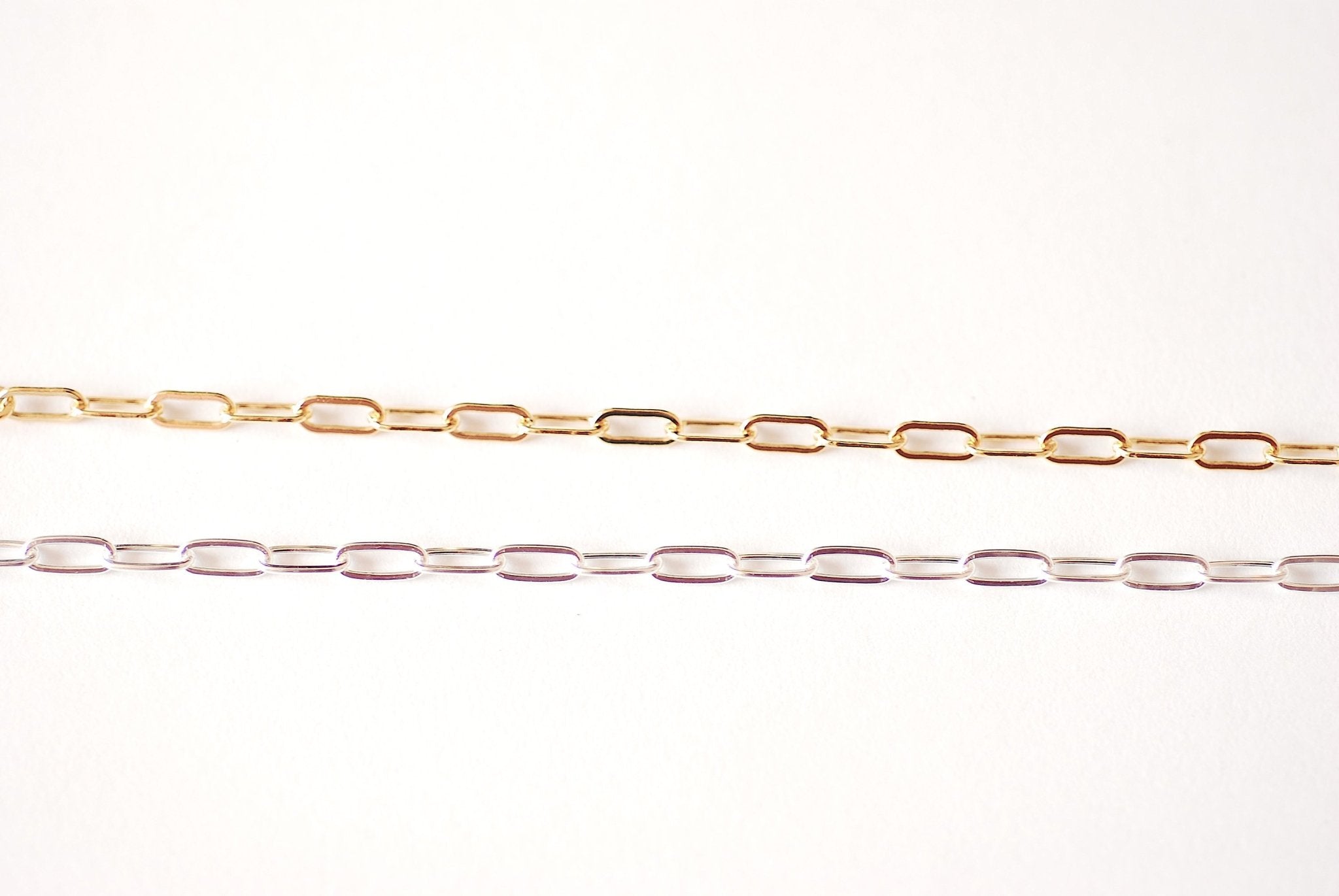 14k Gold Filled 3mm Flat Drawn Cable Chain - 14k gold yellow or Sterling Silver 3mm Rectangle PaperClip Chain Bulk Wholesale DIY Jewelry - HarperCrown