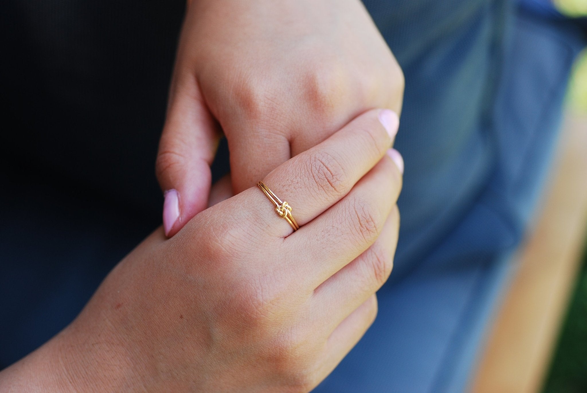 14k Gold Filled Double Knot Stacking Ring - Gold Minimalist Stacking Ring Knuckle Midi Ring Thin Band Dainty Ring Love Knot Celtic Ring [24]