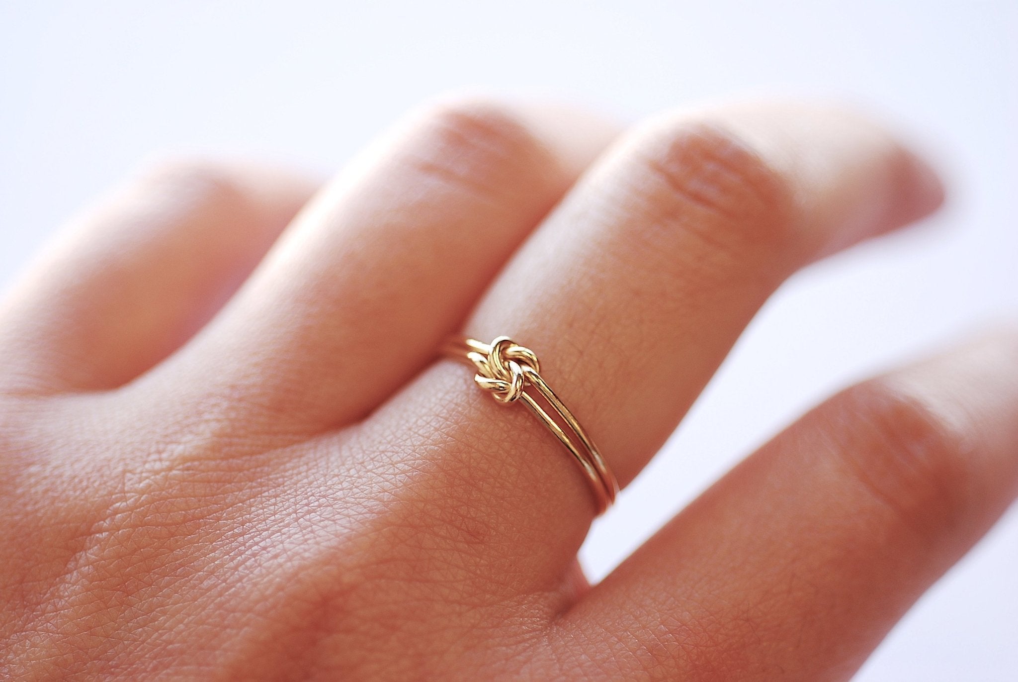 14k Gold Filled Double Knot Stacking Ring - Gold Minimalist Stacking Ring Knuckle Midi Ring Thin Band Dainty Ring Love Knot Celtic Ring [24]