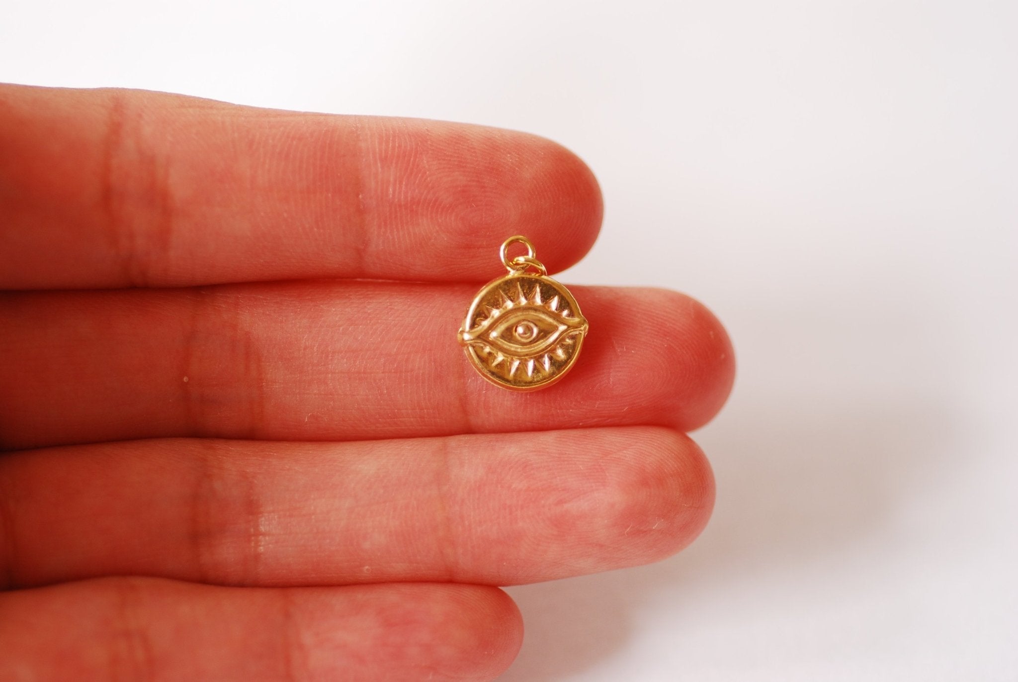 14k Gold Filled Evil Eye Charm - 14GF Evil Eye with Bead Double Sided Eye of Ra Protection Good Luck Wholesale Charms