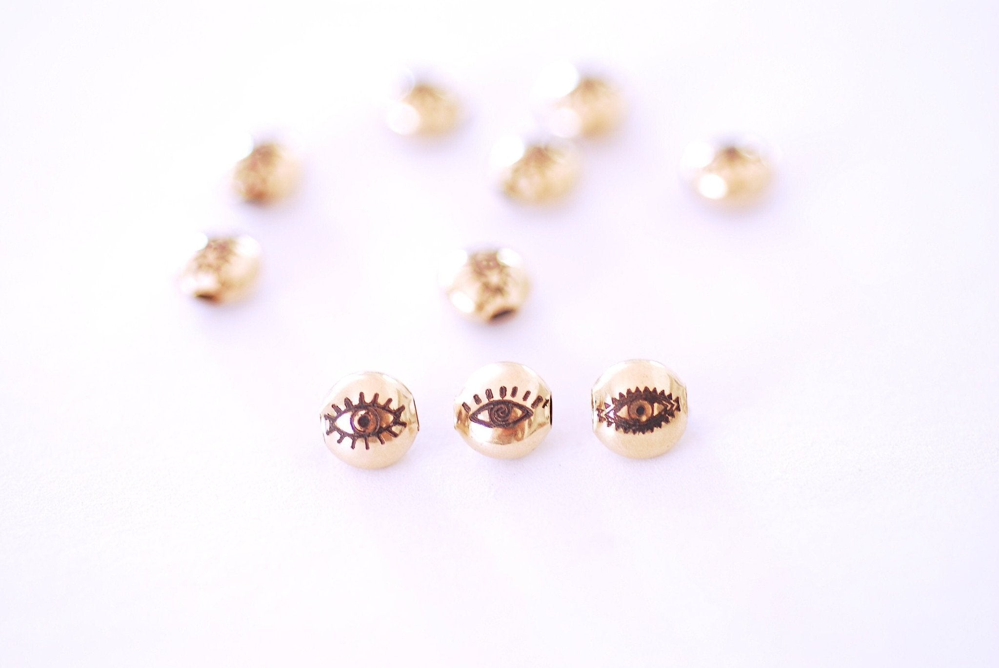 14k Gold Filled Evil Eye Spacer Beads for thread wire chain Gold Eye Charm Bead Evil Wholesale Gold Filled Beads for Jewelry Making - HarperCrown