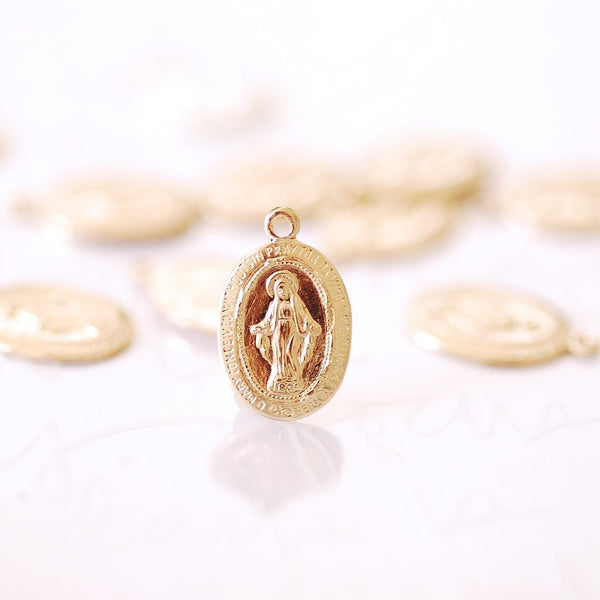 14k Gold Filled or Sterling Silver Small Oval Virgin Mary Charm Christina  Catholic Religious Our Lady of Guadalupe Wholesale Bulk Findings