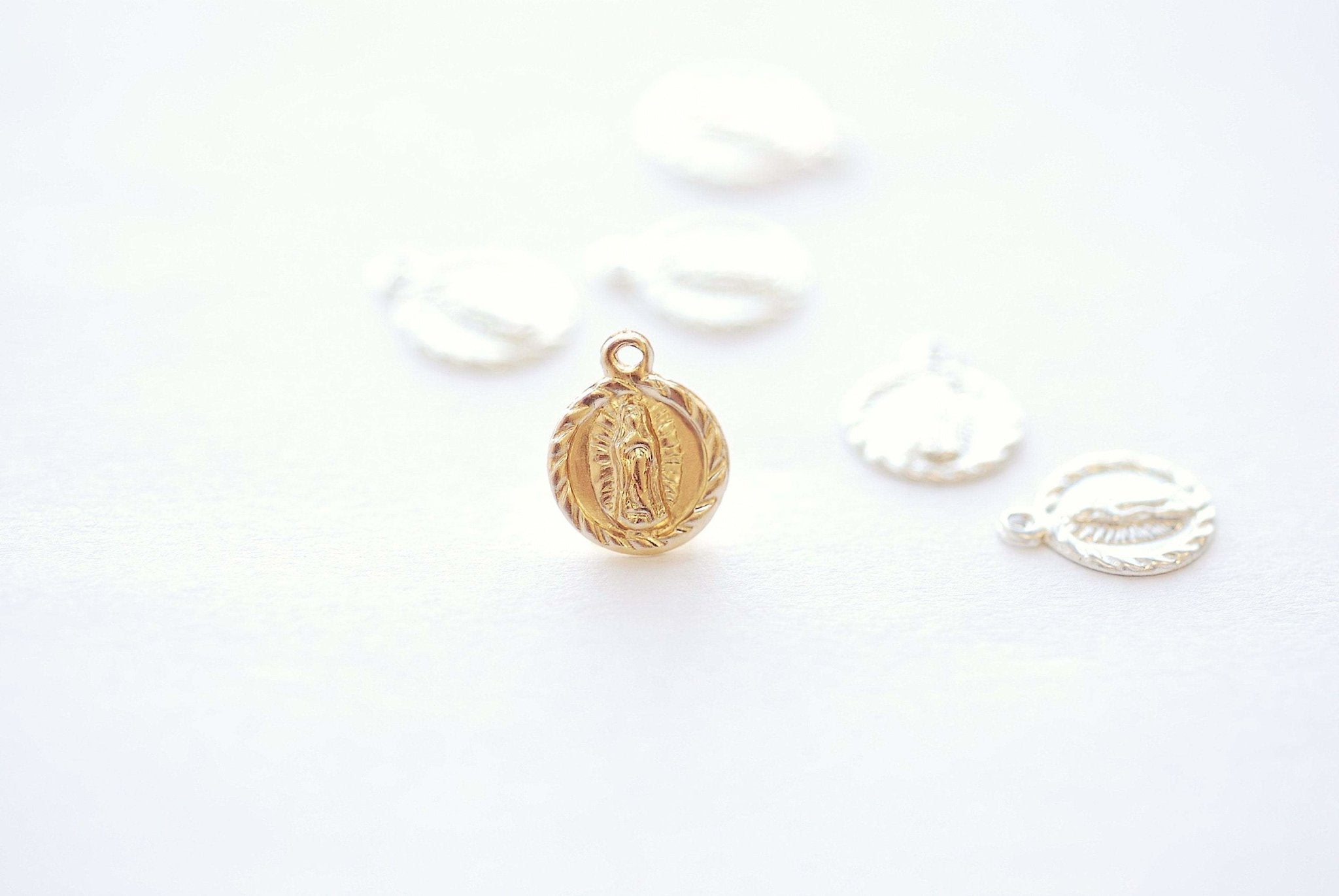 Gold Lady of Guadalupe Charm, 14K Gold-Filled or 925 Sterling Silver, Virgin Mary Circle Religious Catholic Jesus Rosary Charm