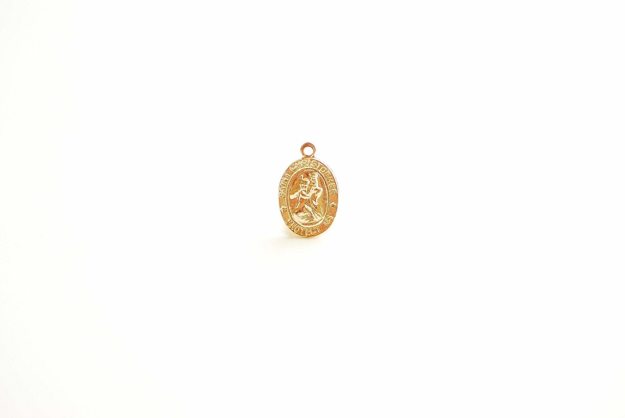 14k Gold Filled Oval St Christopher Charm- Catholic Charm, 9mmX12mm, Oval Tag, Gold Filled Medallion Coin, Patron Saint Christopher Charm