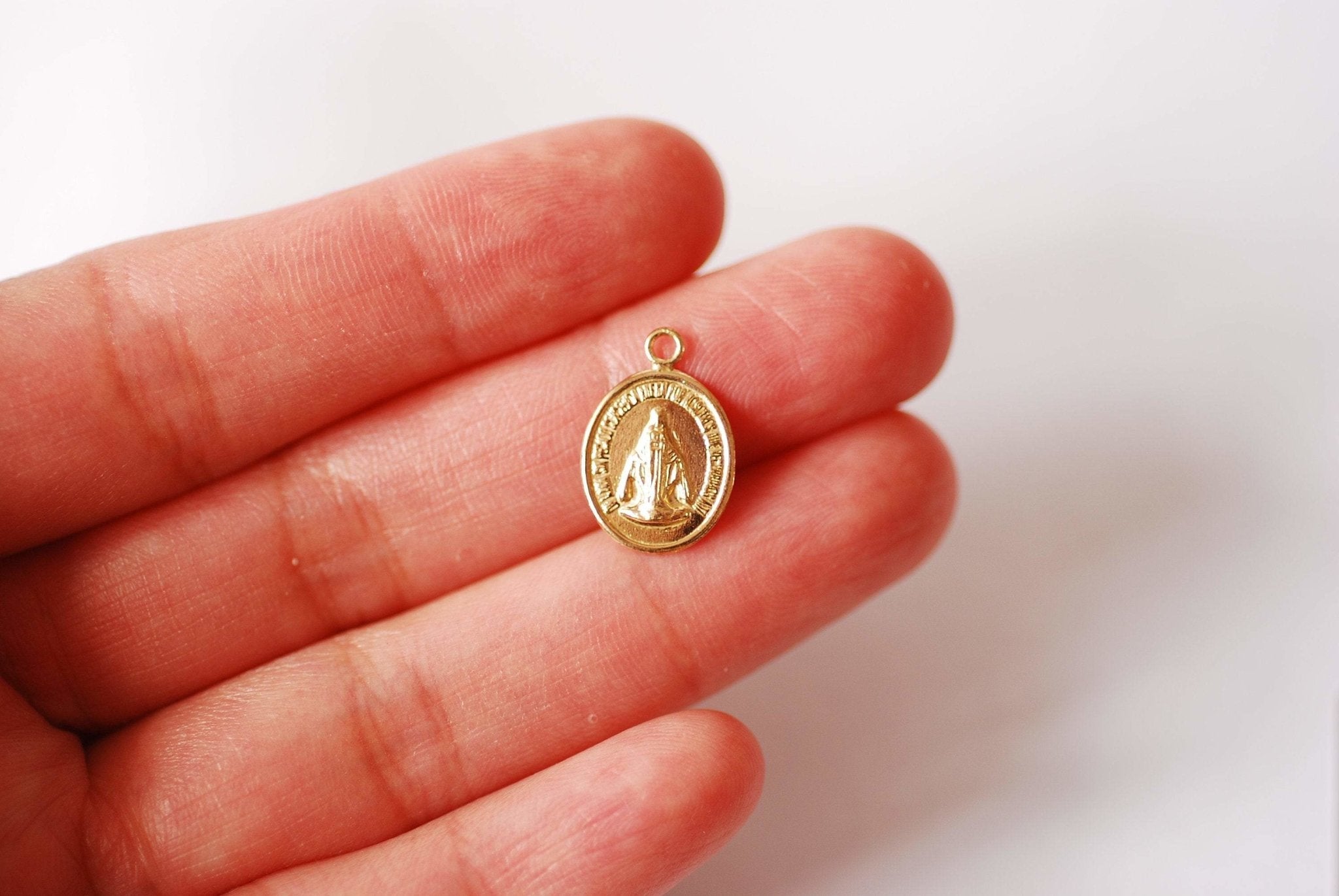 Wholesale 14k Gold Filled Oval Virgin Mary Charm - 14kGF Oval Religious Rosary Holy Virgin Mary Guadalupe Miraculous Holy Spirit Saint Charm