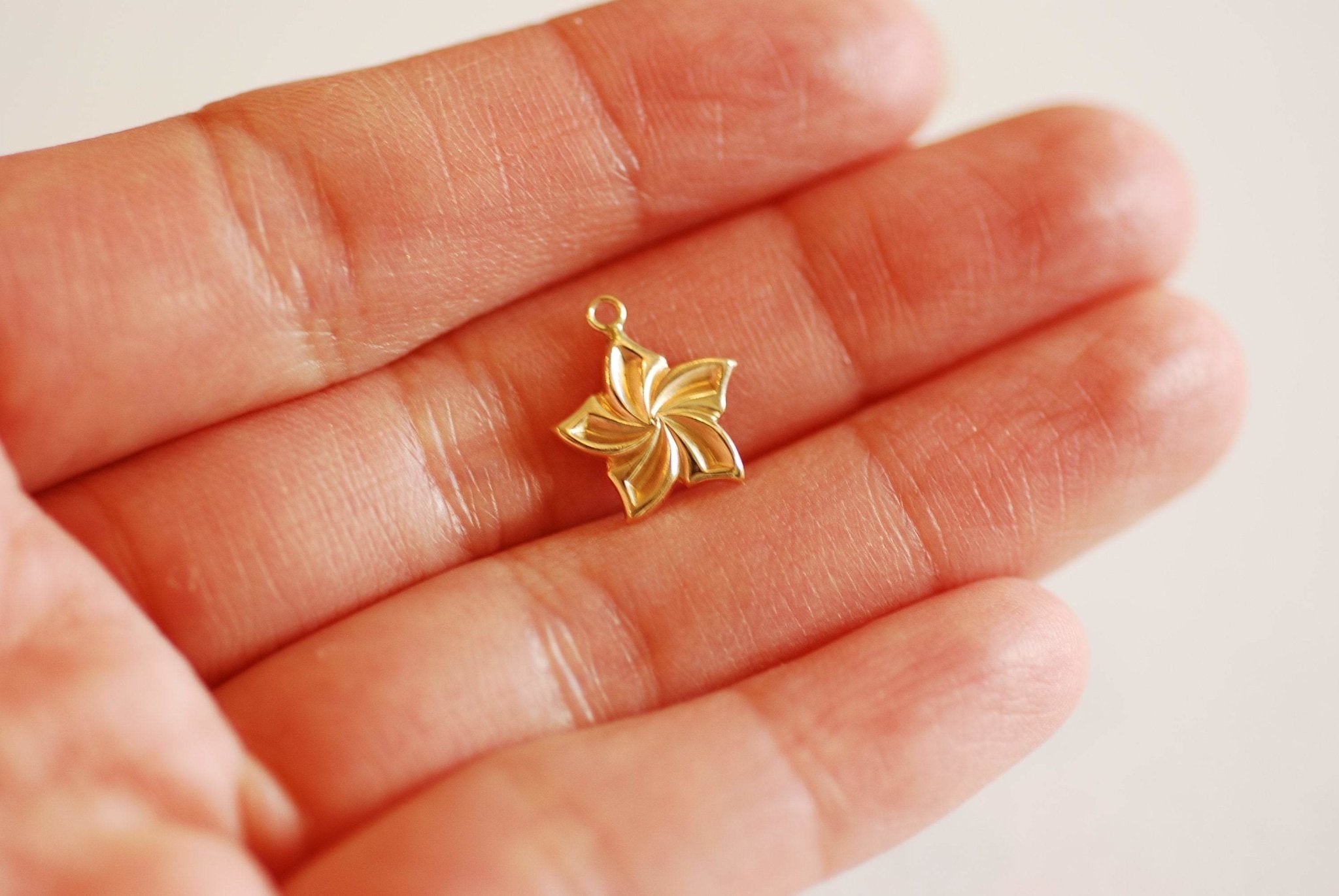 14k Gold Wholesale Filled Plumeria Charm- 14kgf Flower Charm, Pinwheel, Floral, Spring Flowers, Gold Filled Charms, Hawaiian Plumeria, Nature, Plant