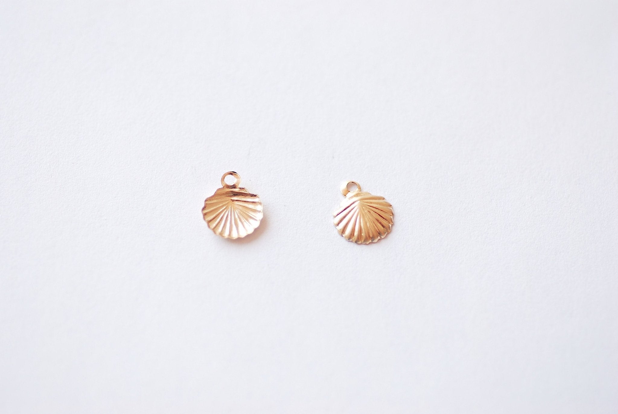 14k Gold Wholesale Filled Shell Charm -  2 Pieces Filled Beach Scallop Sea Shell Charm Ocean Marine Life Coral Clam Shell Oyster Cowrie