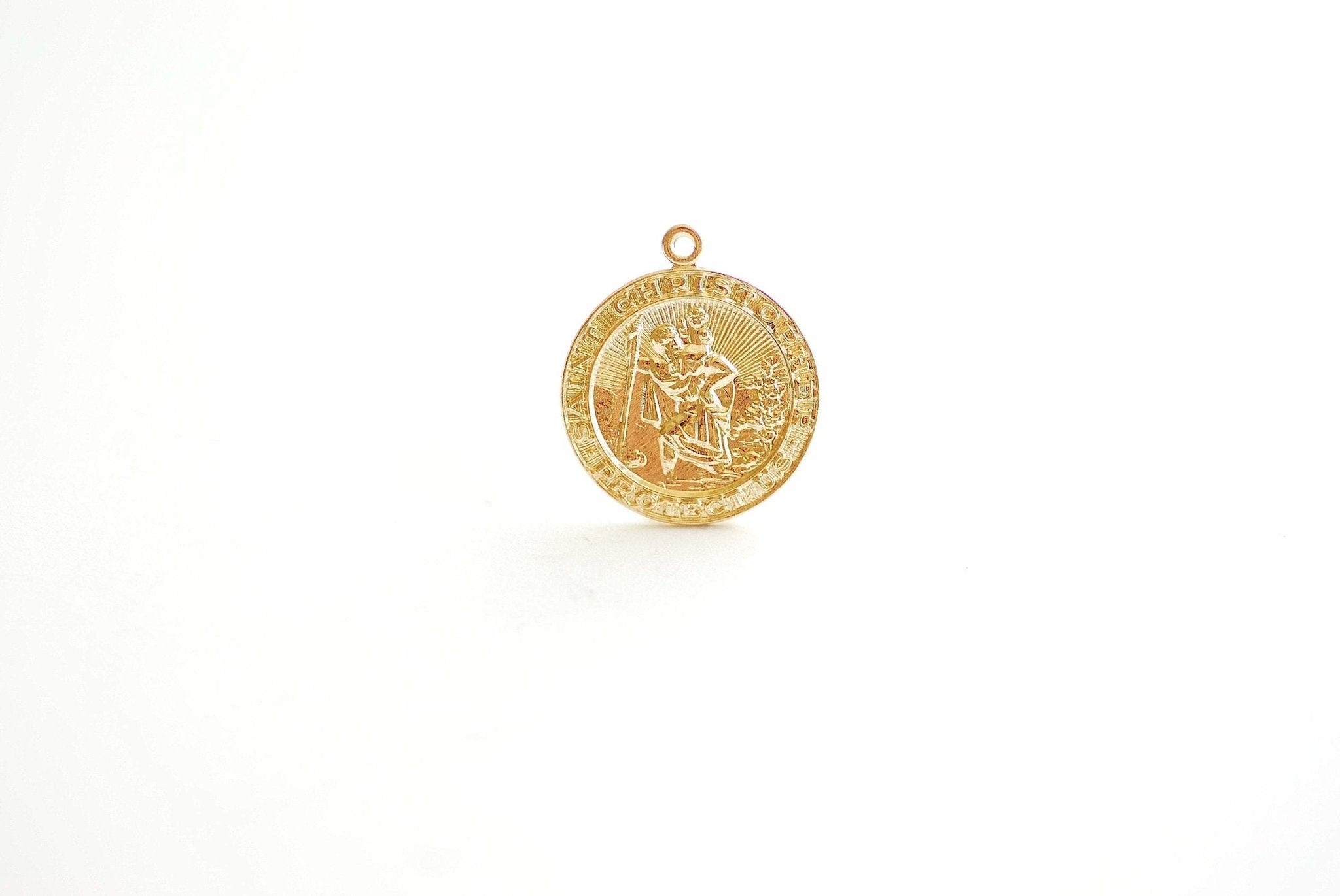 Wholesale 14k Gold Filled St Christopher Pendant- 22mm Round Disc Charm, Patron Saint Christopher Charm, Religious Charm, Catholic, Medallion, Coin