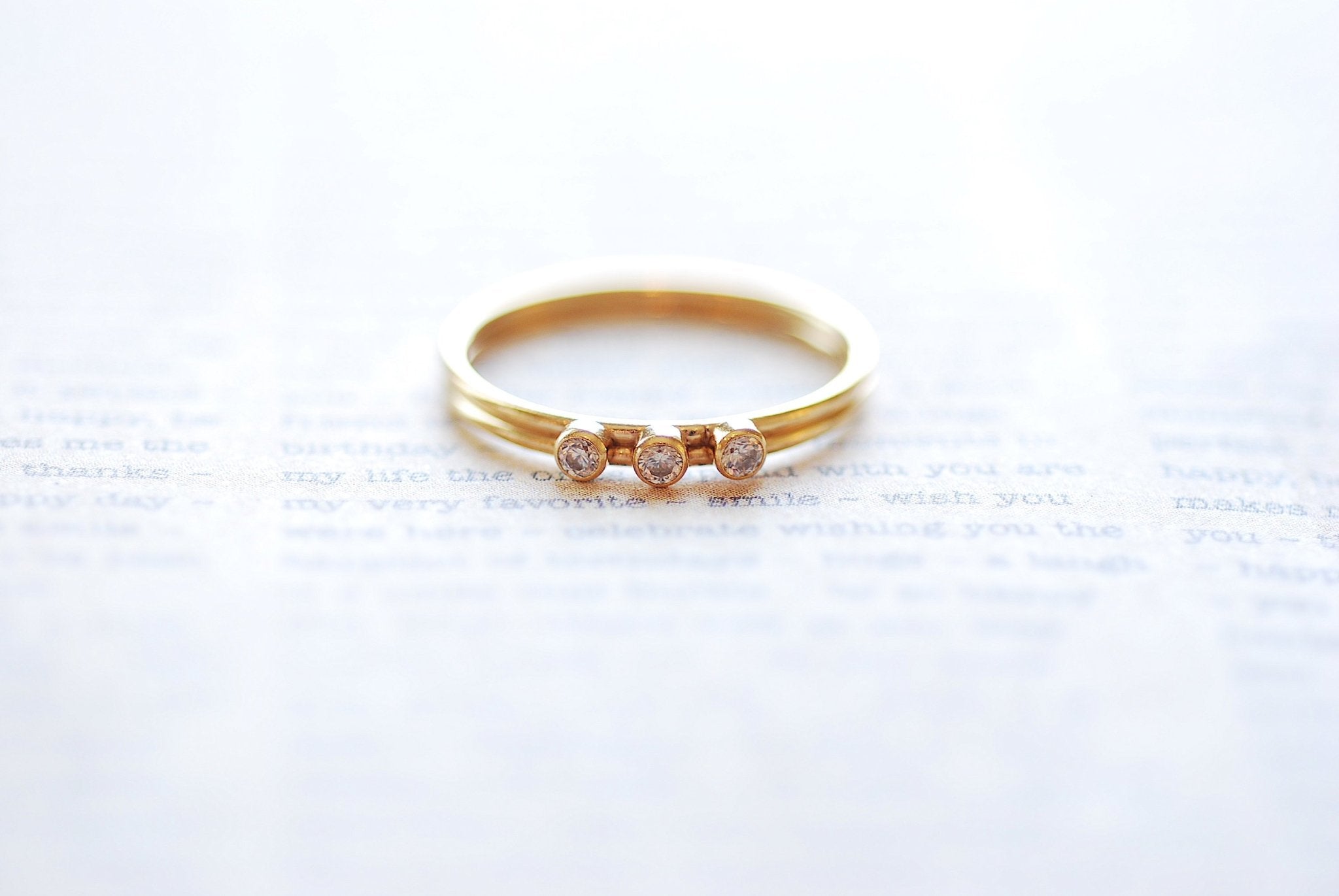 Wholesale 14k Gold Filled Stacking Ring - 3 CZ Stone Ring Band, Triple Stone Ring, Gold Filled Solitaire Stacking Ring, Minimalist Ring, [16]