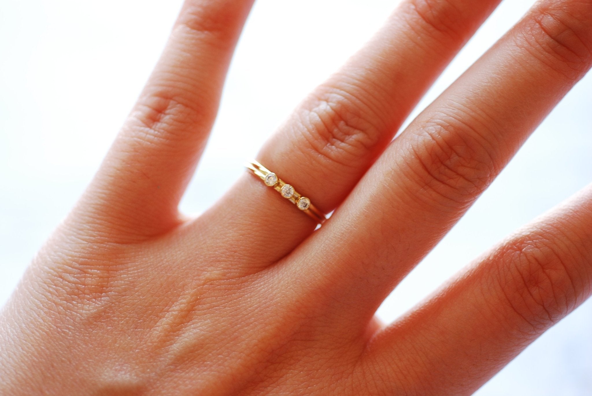 Wholesale 14k Gold Filled Stacking Ring - 3 CZ Stone Ring Band, Triple Stone Ring, Gold Filled Solitaire Stacking Ring, Minimalist Ring, [16]