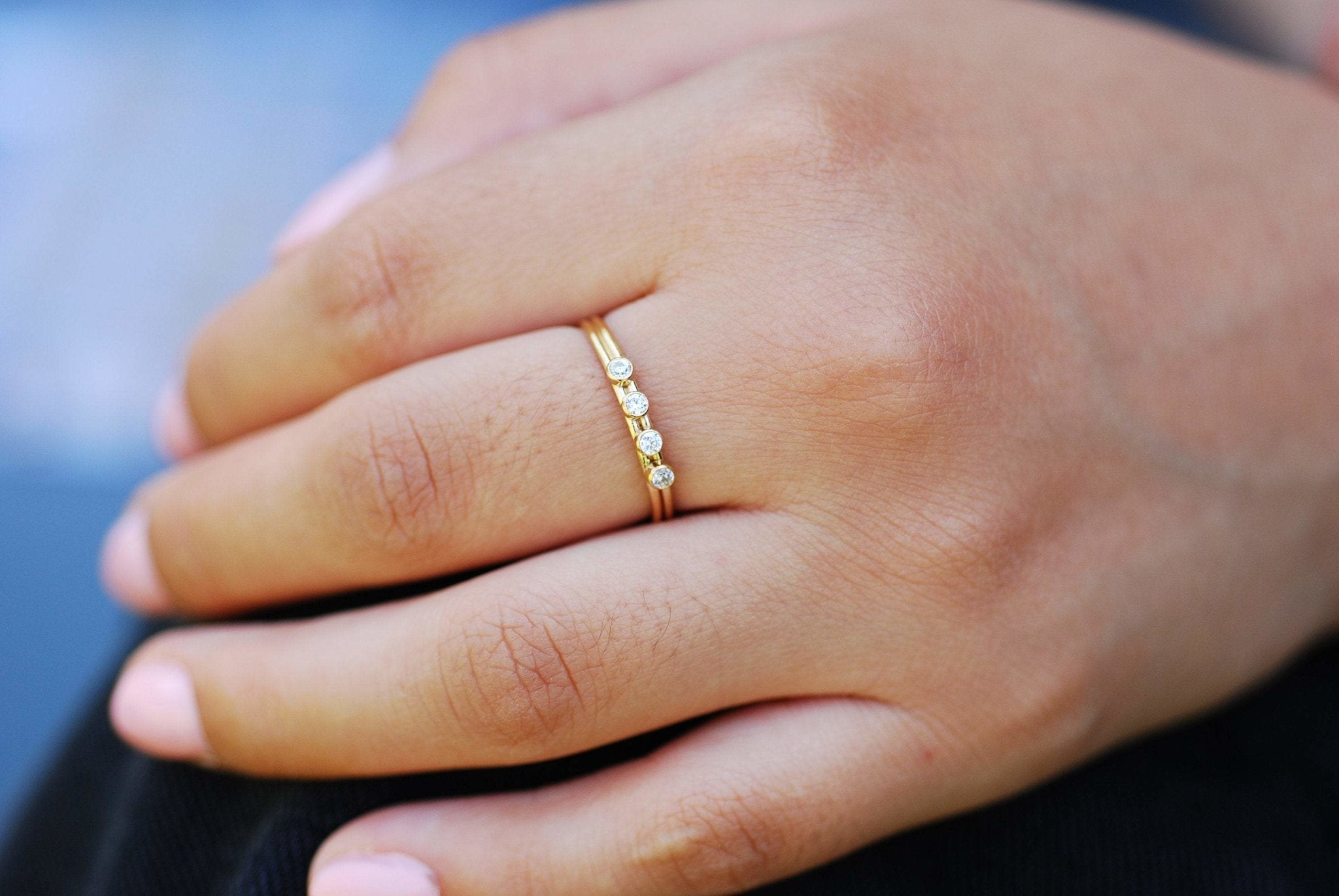 Wholesale 14k Gold Filled Stacking Ring - 4 CZ Stone Ring Band, Triple Stone Ring, Gold Filled Solitaire Stacking Ring, Minimalist Ring, [19]