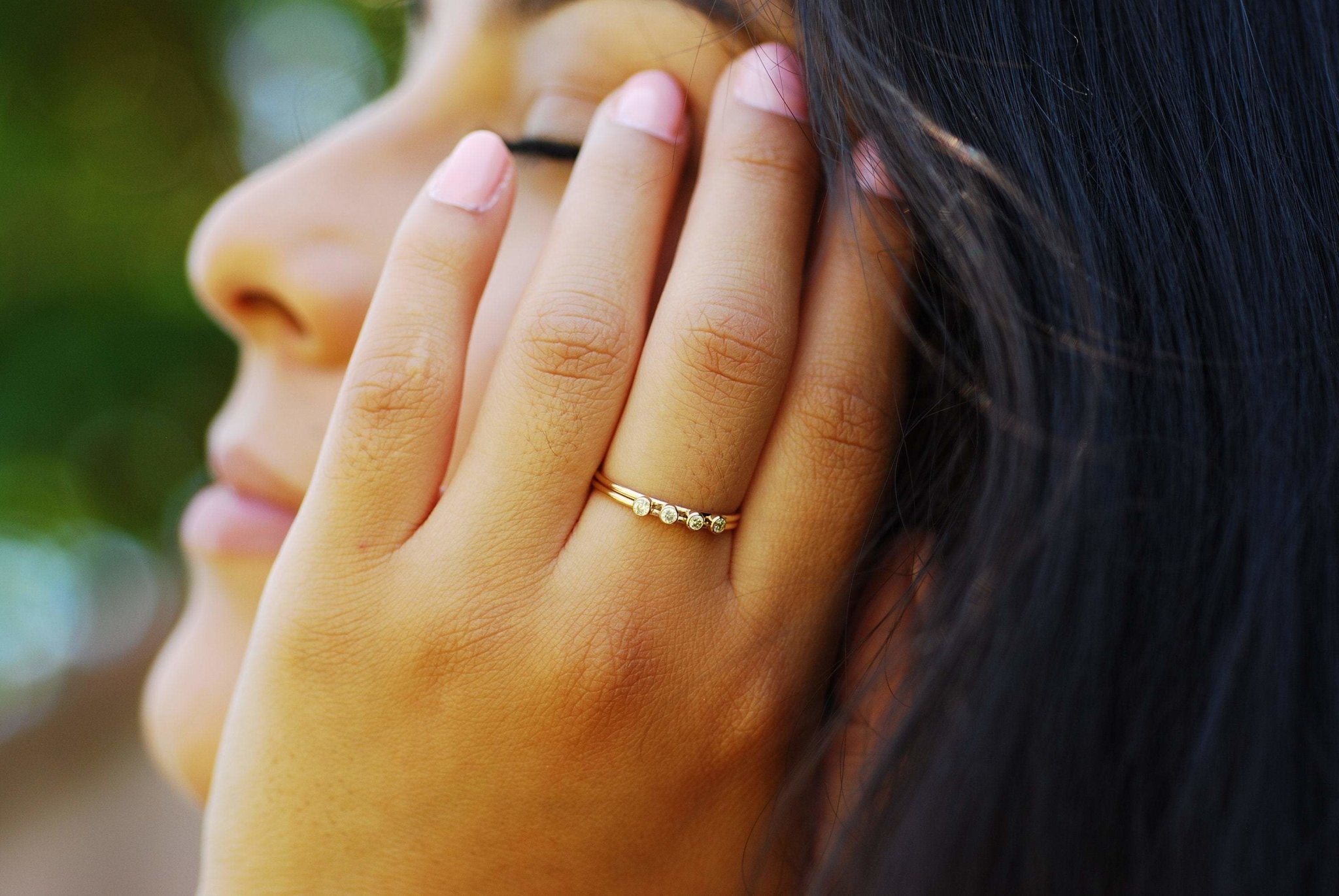 Wholesale 14k Gold Filled Stacking Ring - 4 CZ Stone Ring Band, Triple Stone Ring, Gold Filled Solitaire Stacking Ring, Minimalist Ring, [19]