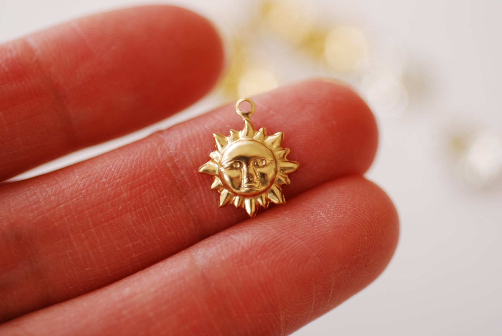 14k Gold Filled Sun Face Charm l Permanent Jewelry Gold Filled or Sterling Silver Sun Face Charm Wholesale Bulk Gold Filled Charms - HarperCrown