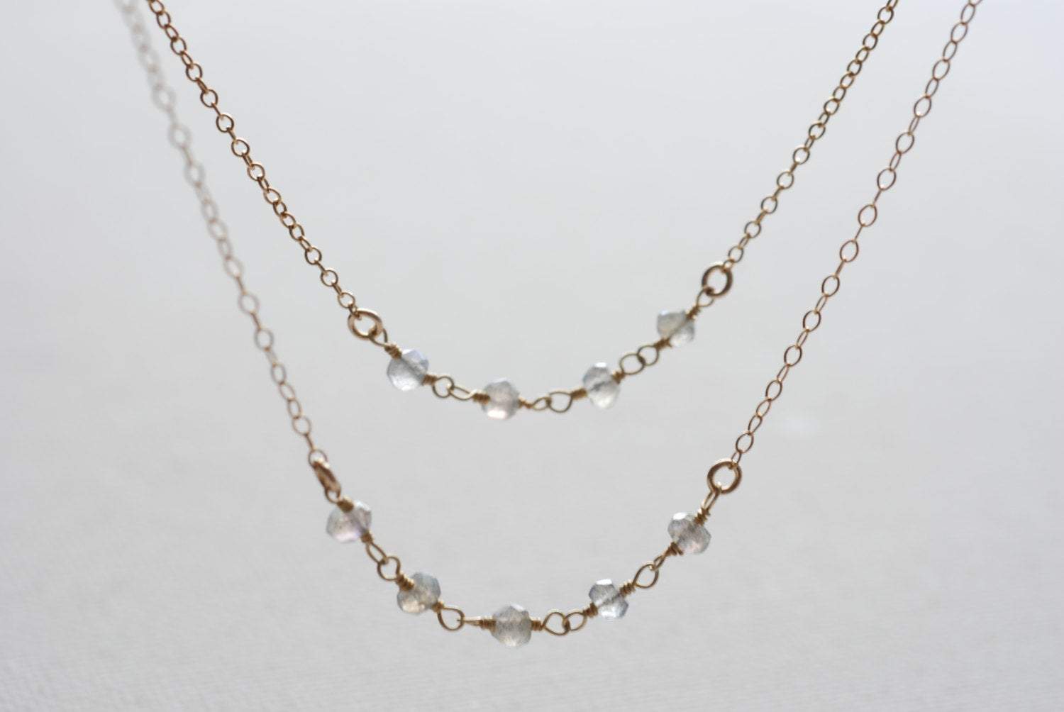 Wholesale 14k Gold Layering Necklace, Apatite Necklace, Double Layer Necklace, Moonstone Necklace, Layering Necklace, Delicate Jewelry by HeirloomEnvy