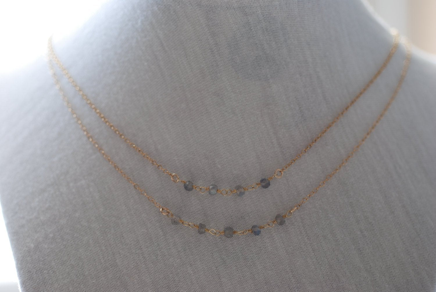 Wholesale 14k Gold Layering Necklace, Apatite Necklace, Double Layer Necklace, Moonstone Necklace, Layering Necklace, Delicate Jewelry by HeirloomEnvy