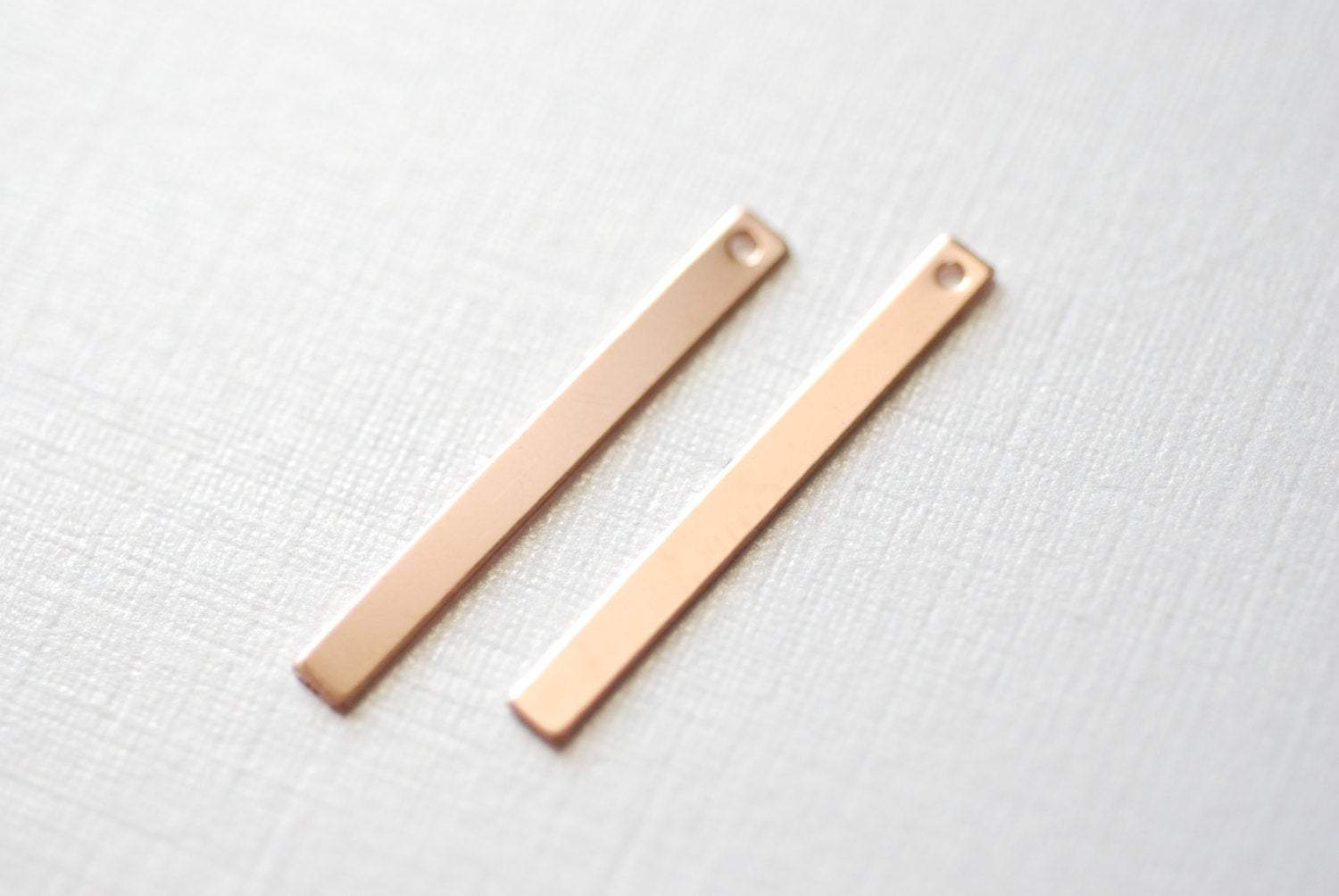 14K Rose Gold Filled Skinny Bar Beads - 2 pcs, one hole, Bar Drop Dangle Pendant Charm Blank, Name Plate Blank, Rose Gold bar Blank