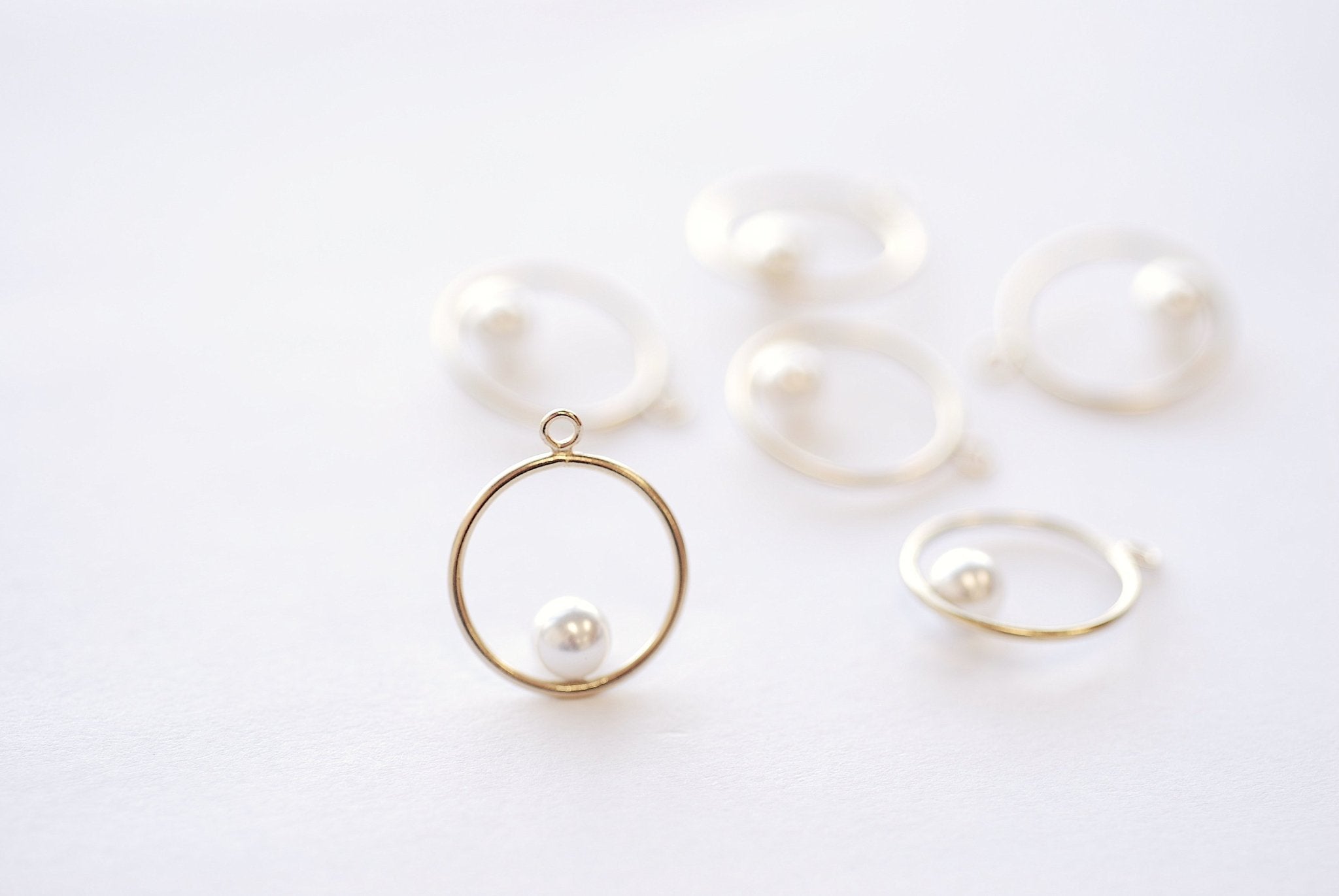 15mm Round Drop Charm with 5mm Crystal Pearl, 14k Gold Filled Open Ring, Pearl Drop Pendant, Gold Filled Jump rings, Connector, 416