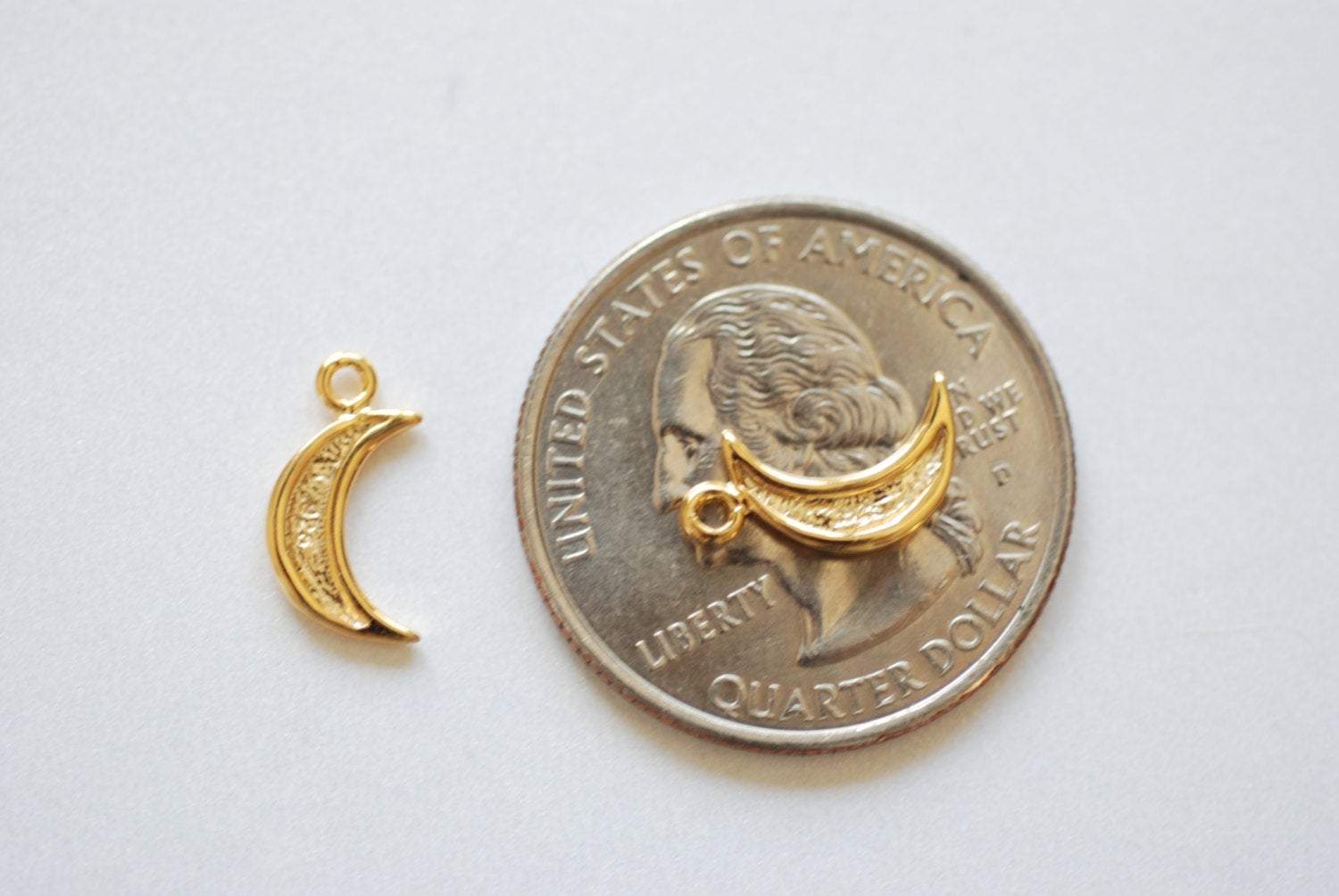 Shiny Wholesale Vermeil Gold Crescent Moon - Small gold crescent moon, 18k gold plated over sterling silver moon, Gold Half moon charms, 25