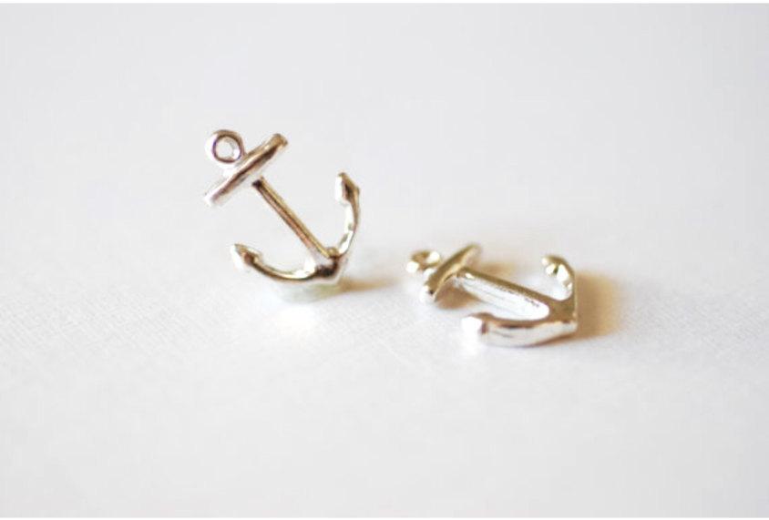 2 pcs Sterling Silver Anchor Charm Pendant - 925 silver nautical anchor charm, sterling silver anchor, small anchor, vermeil gold anchor,24 - HarperCrown