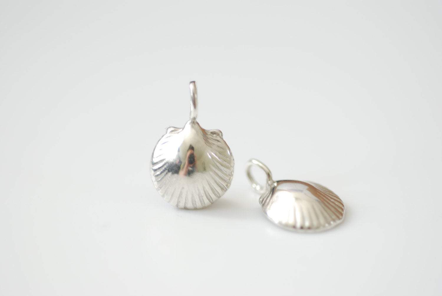 2 pcs Sterling Silver Sea shell, silver sea shell, Sea shell charm, sea life nautical beach charm, vermeil gold clam shell charm pendant, 70 - HarperCrown