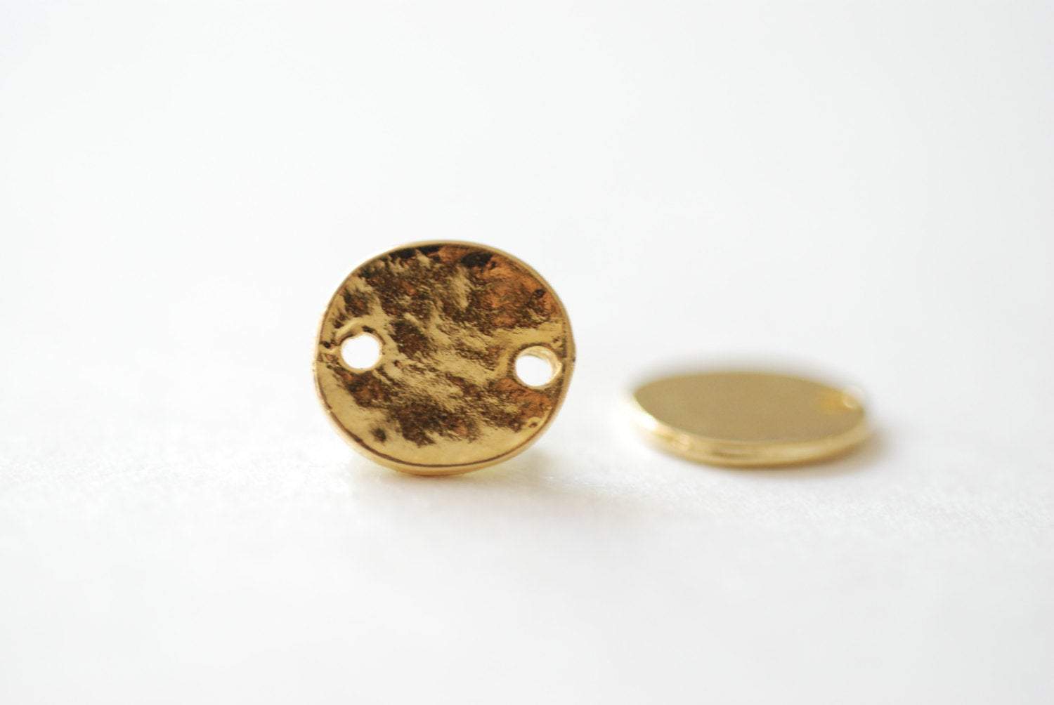 2 pcs Vermeil Gold Stamping Disc Connector, 18k gold over 925 sterling silver connector, circle connector, sideways gold disc,gold connector - HarperCrown