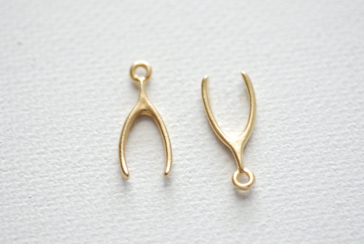 2 pcs Vermeil Gold Wishbone, 18kt gold plated over Sterling Silver, Matte Wishbone, Wishbone Charm, Wishbone Pendant, Lucky Wishbone, 37 - HarperCrown