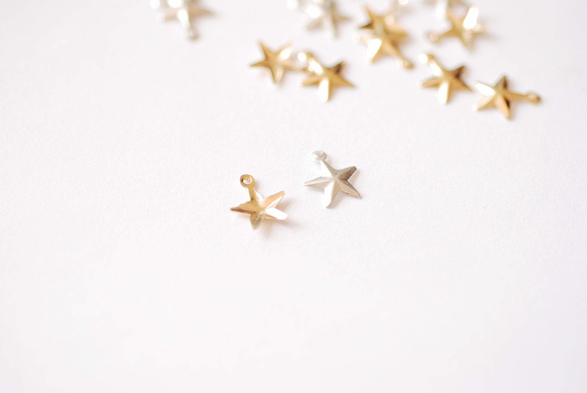 2 PIECES 14k Gold Filled or Sterling Silver Geometric Star Charm - 14kGF Small Puffy Star Drop Wholesale Gold Filled Charms HarperCrown - HarperCrown