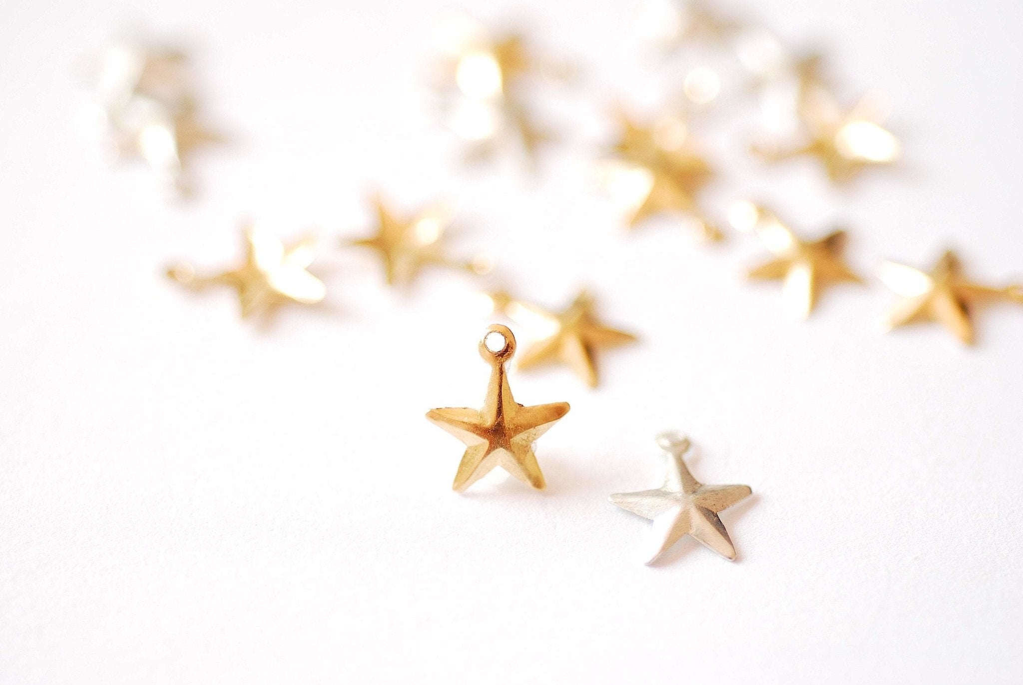 2 PIECES 14k Gold Filled or Sterling Silver Geometric Star Charm - 14kGF Small Puffy Star Drop Wholesale Gold Filled Charms HarperCrown - HarperCrown